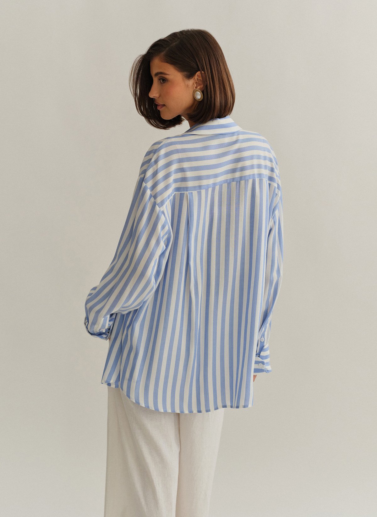 Γυναικείο ριγέ oversized πουκάμισο ποπλίνα