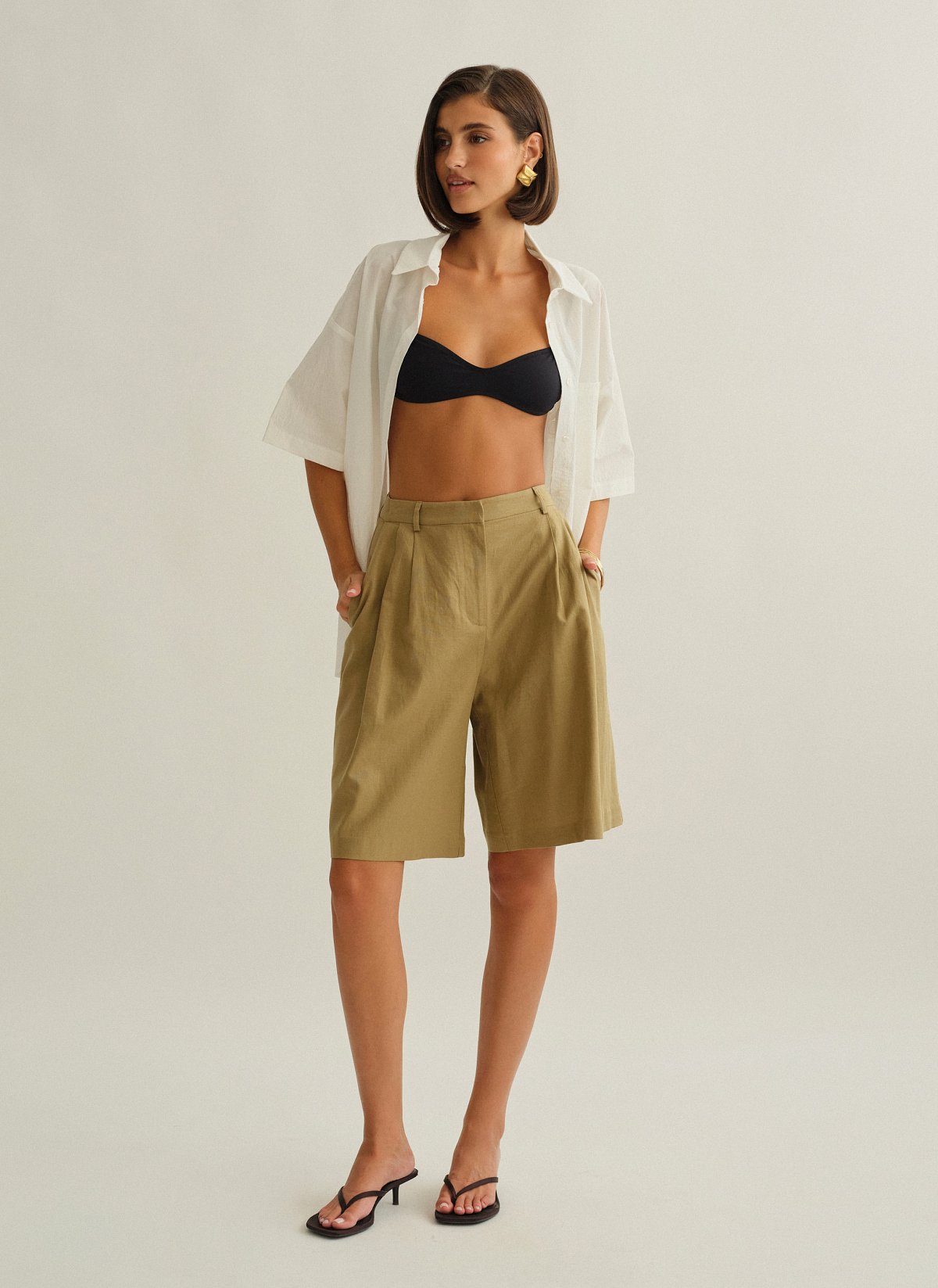 Linen bermuda shorts-0