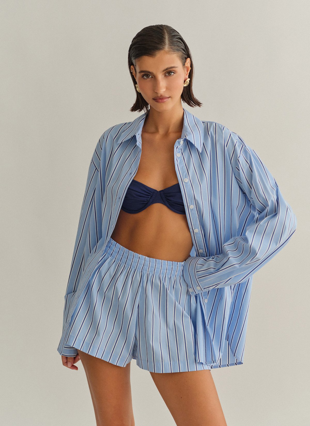 Stripped poplin shorts-1