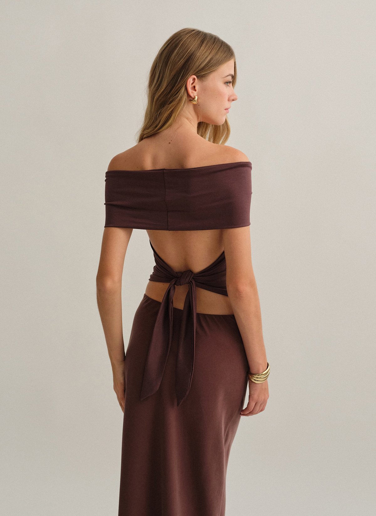Γυναικείο off-shoulder τοπ bamboo με δέσιμο