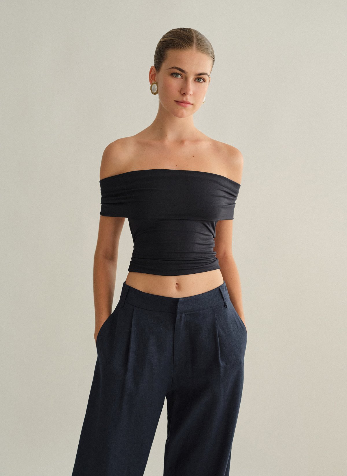 Γυναικείο off-shoulder τοπ bamboo με δέσιμο