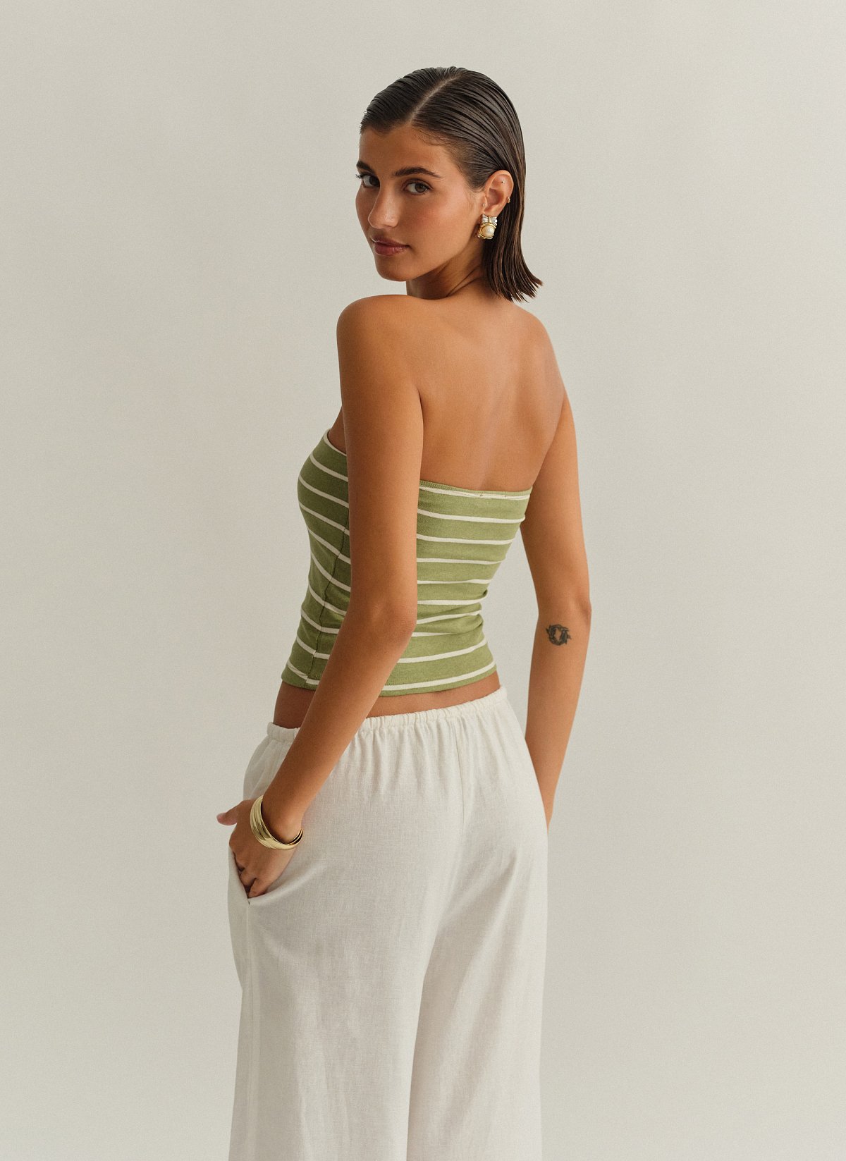 Γυναικείο βαμβακερό στράπλες ριγέ τοπ