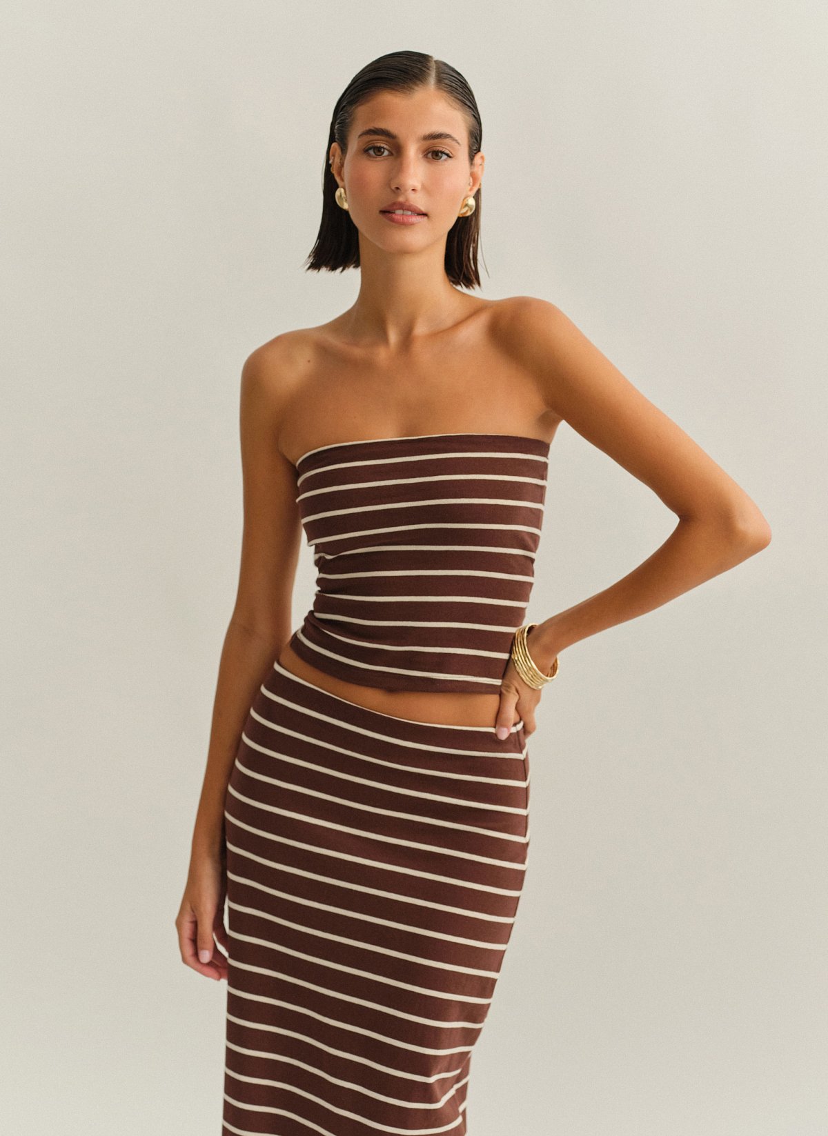 Γυναικείο βαμβακερό στράπλες ριγέ τοπ