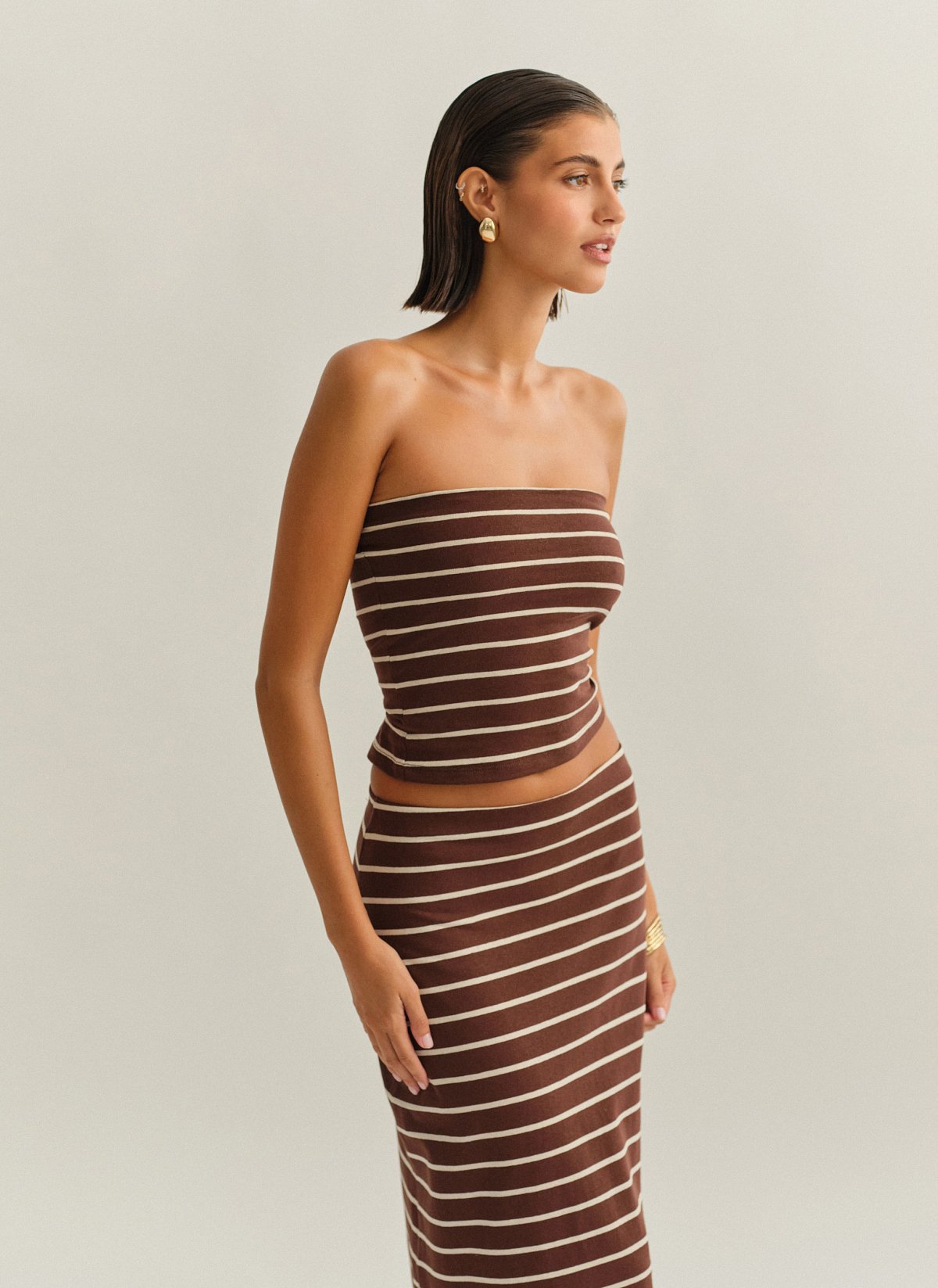 Γυναικείο βαμβακερό στράπλες ριγέ τοπ