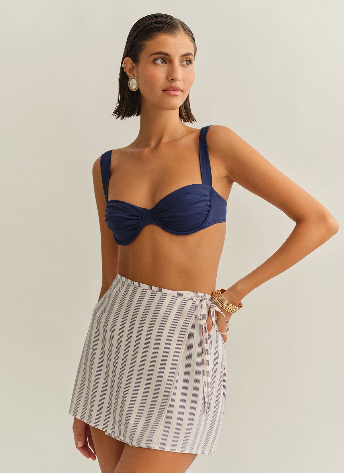 Γυναικείο Ριγέ παρεό με δέσιμο και εσωτερική χρωματική αντίθεση