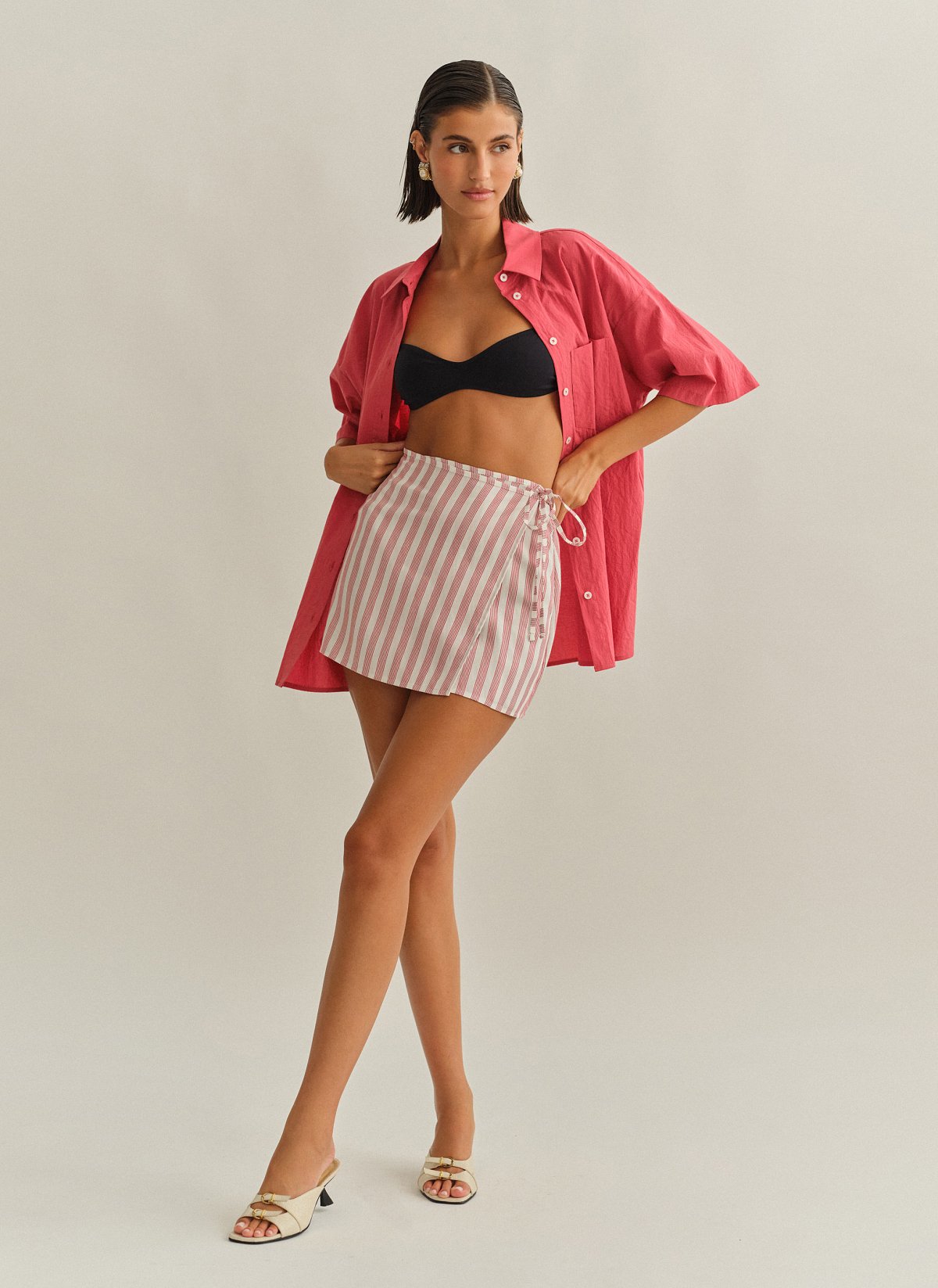 Γυναικείο Ριγέ παρεό με δέσιμο και εσωτερική χρωματική αντίθεση