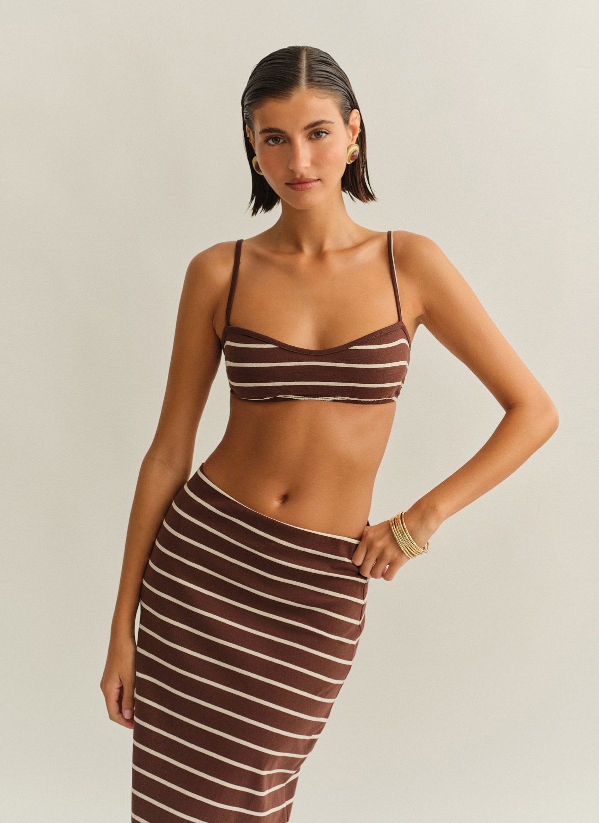 Γυναικείο βαμβακερό ριγέ crop τοπ με λεπτές τιράντες