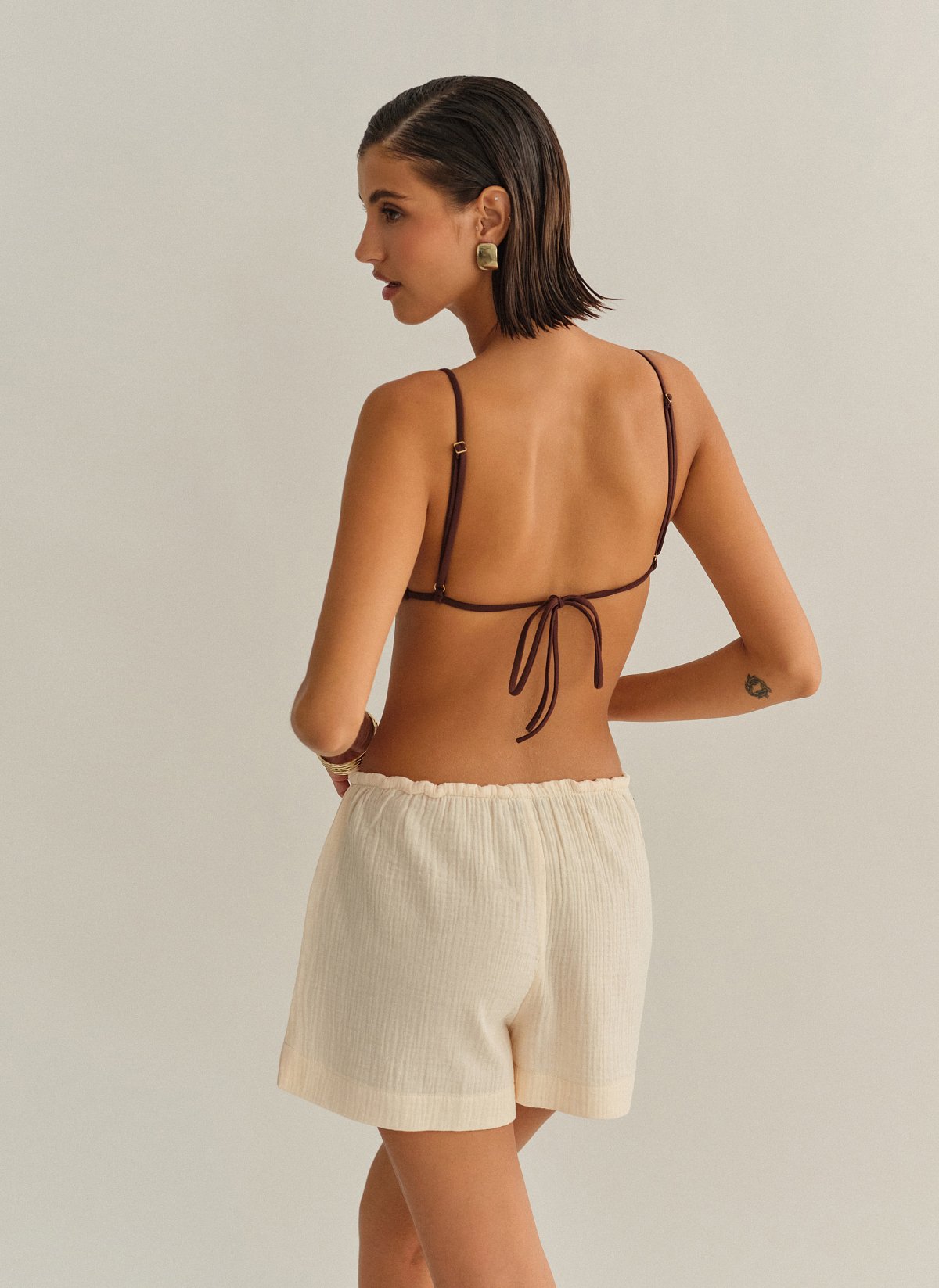 Γυναικείο βαμβακερό ριχτό σορτς με κορδόνι