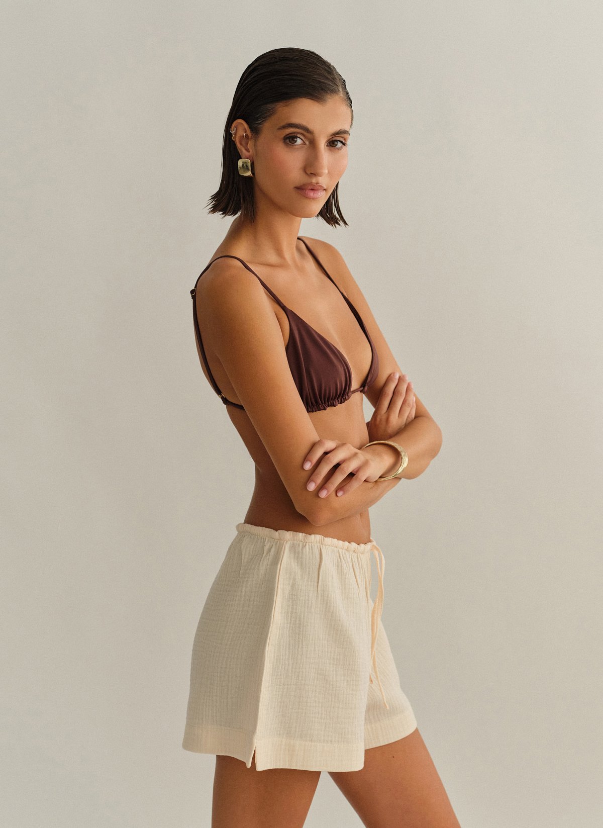 Γυναικείο βαμβακερό ριχτό σορτς με κορδόνι