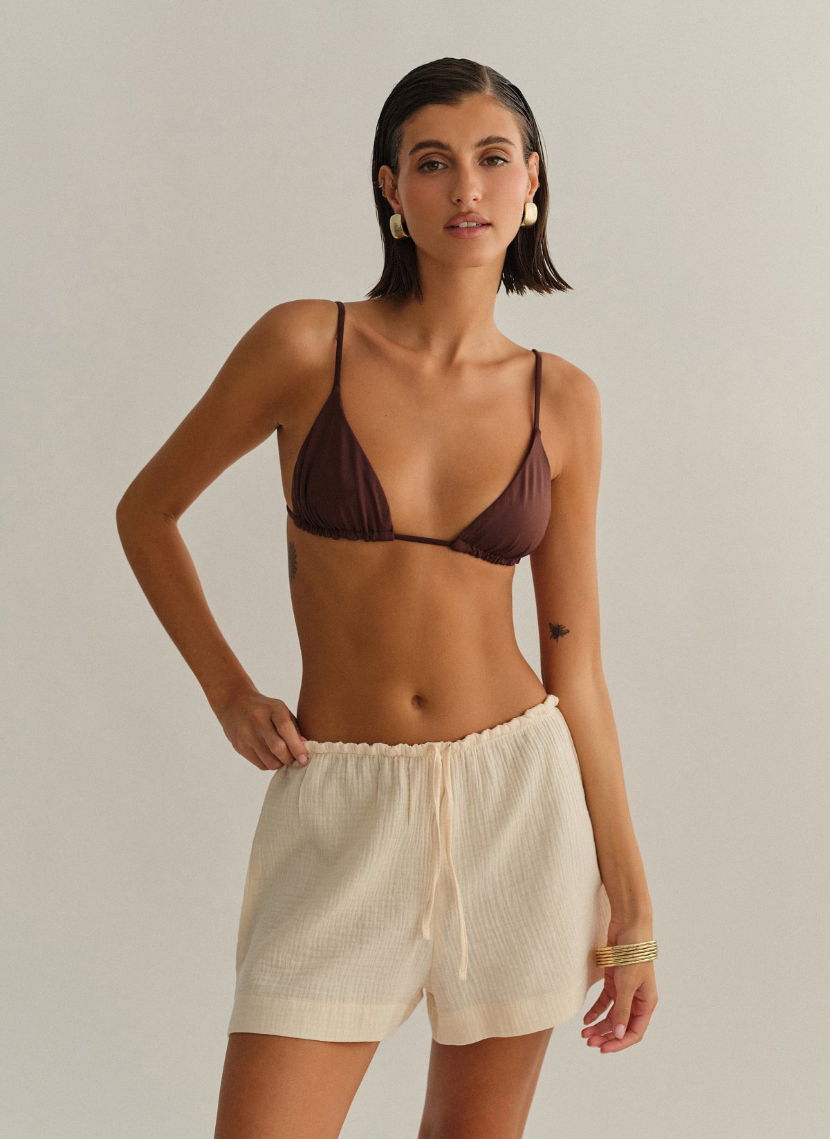 Γυναικείο βαμβακερό ριχτό σορτς με κορδόνι