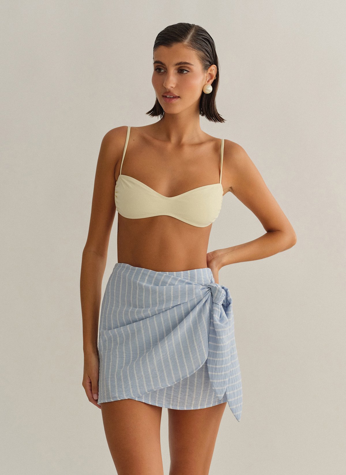 Γυναικείο ριγέ σιελ παρεό με δέσιμο