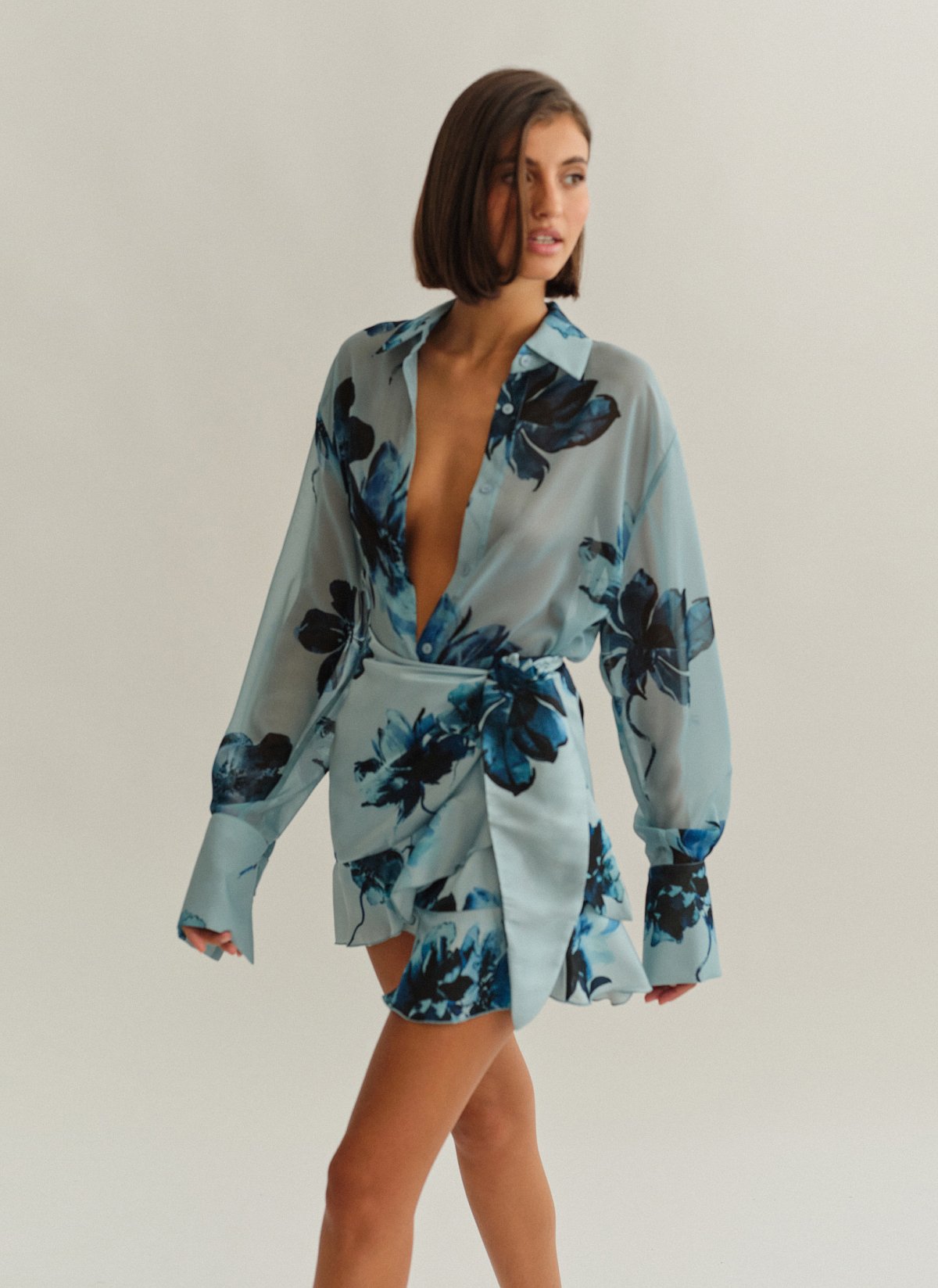 Γυναικείο oversized ημιδιάφανο εμπριμέ πουκάμισο