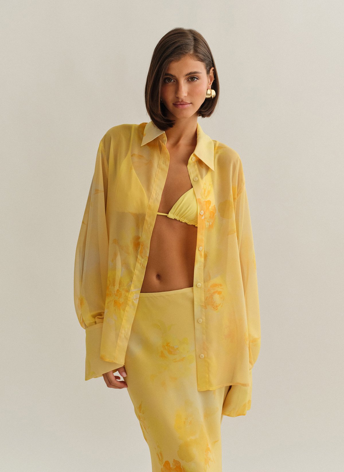 Γυναικείο oversized ημιδιάφανο εμπριμέ πουκάμισο