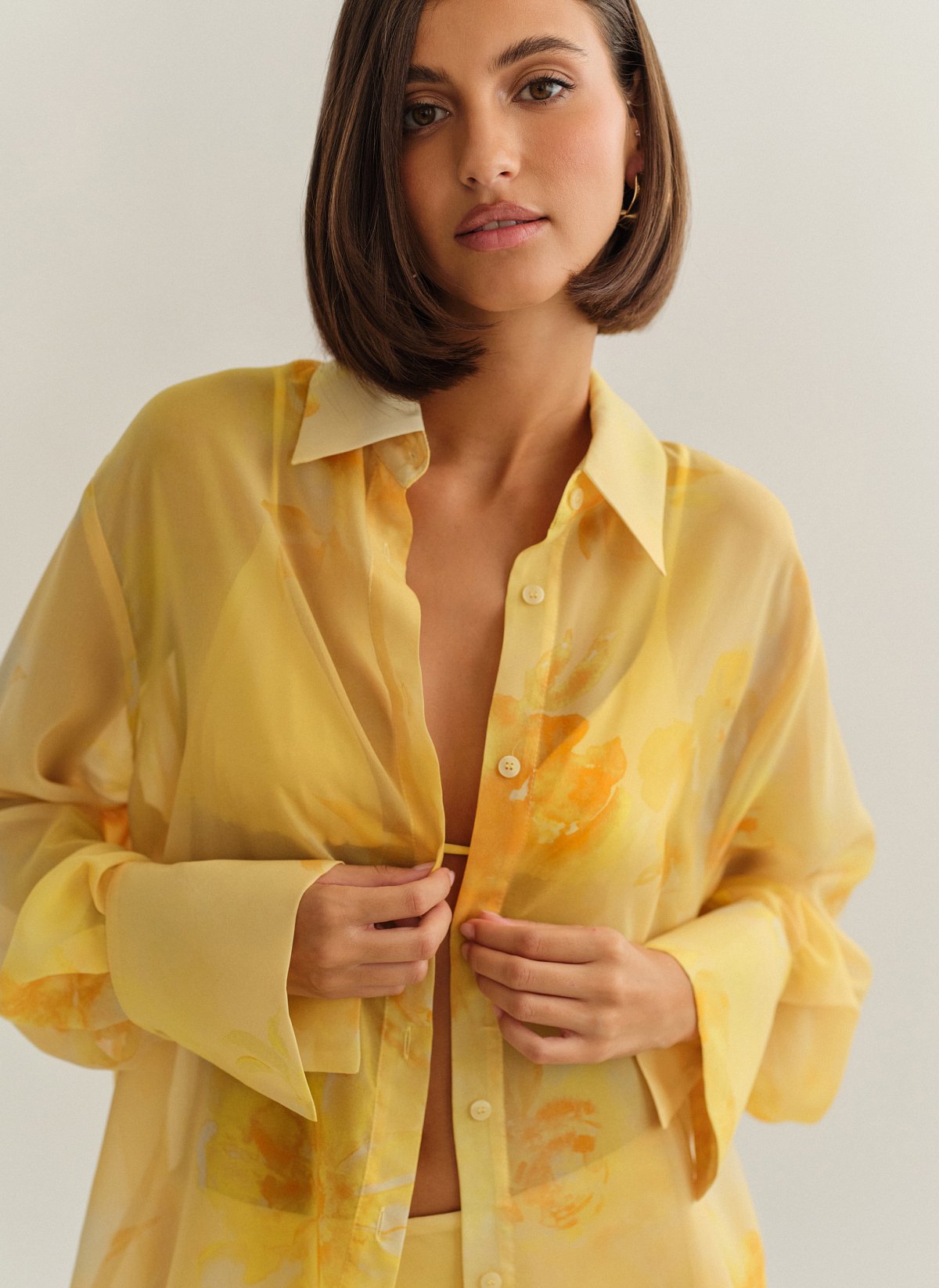 Γυναικείο oversized ημιδιάφανο εμπριμέ πουκάμισο