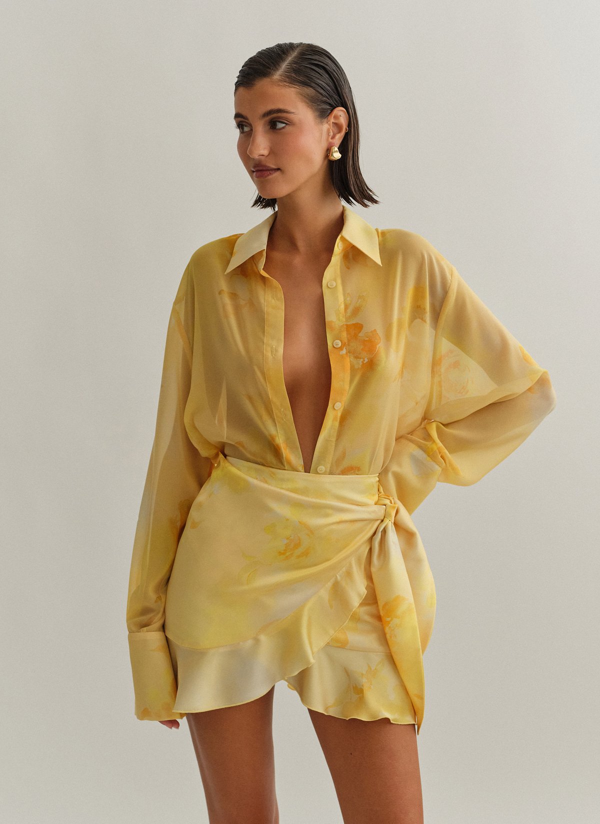 Γυναικείο oversized ημιδιάφανο εμπριμέ πουκάμισο