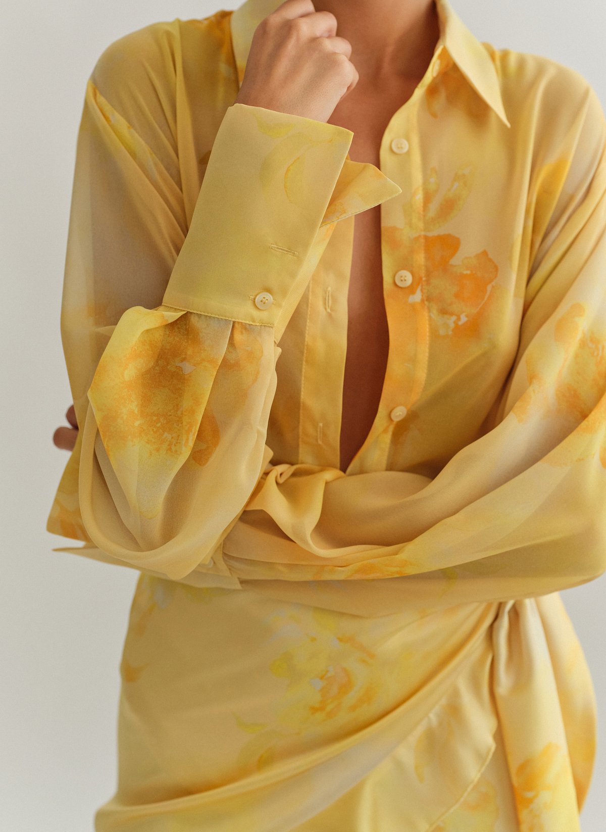 Γυναικείο oversized ημιδιάφανο εμπριμέ πουκάμισο