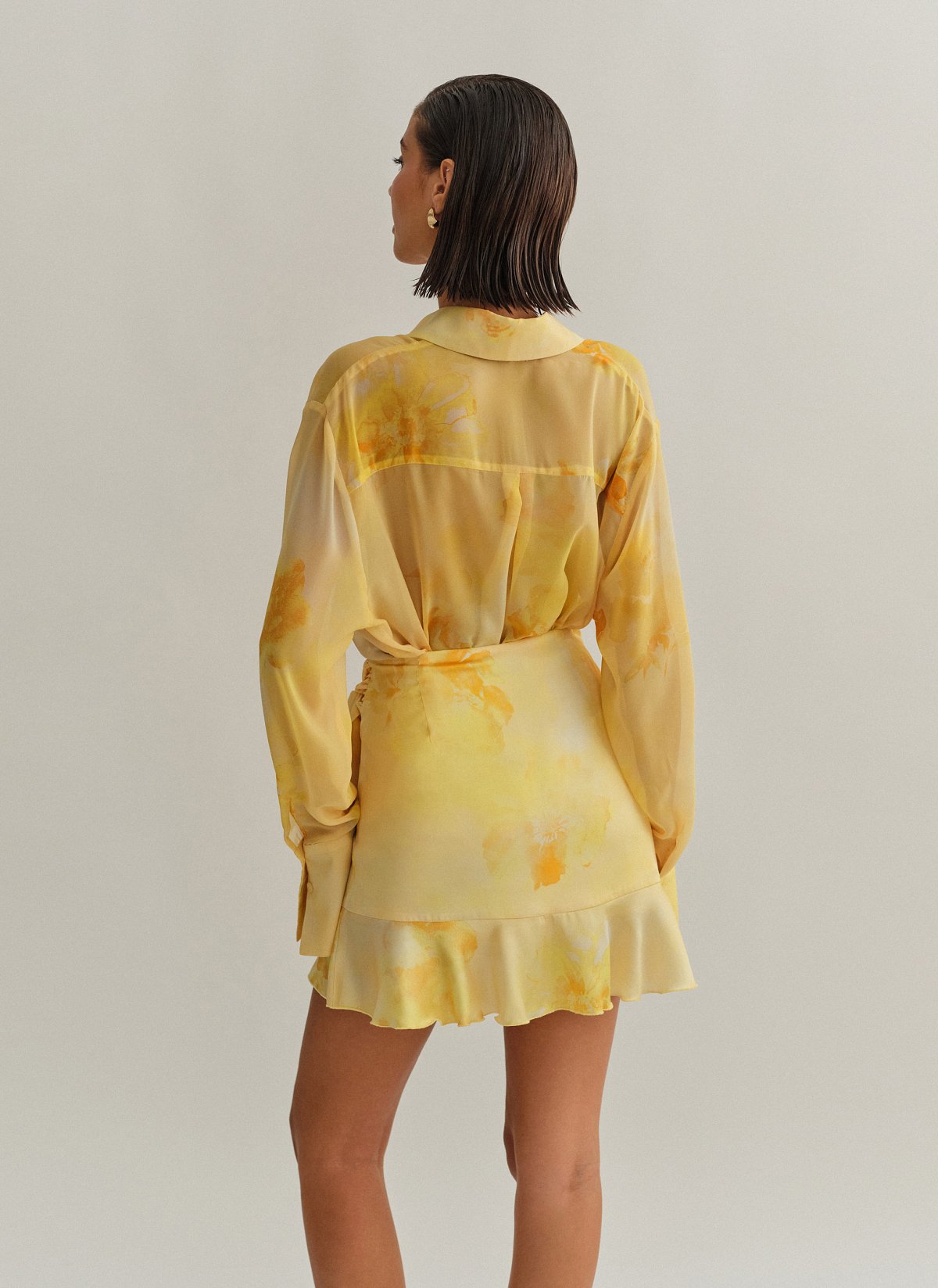 Γυναικείο oversized ημιδιάφανο εμπριμέ πουκάμισο