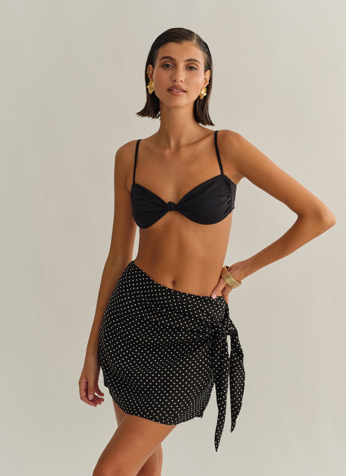 Γυναικείο μίνι παρεό με δέσιμο polka dot print