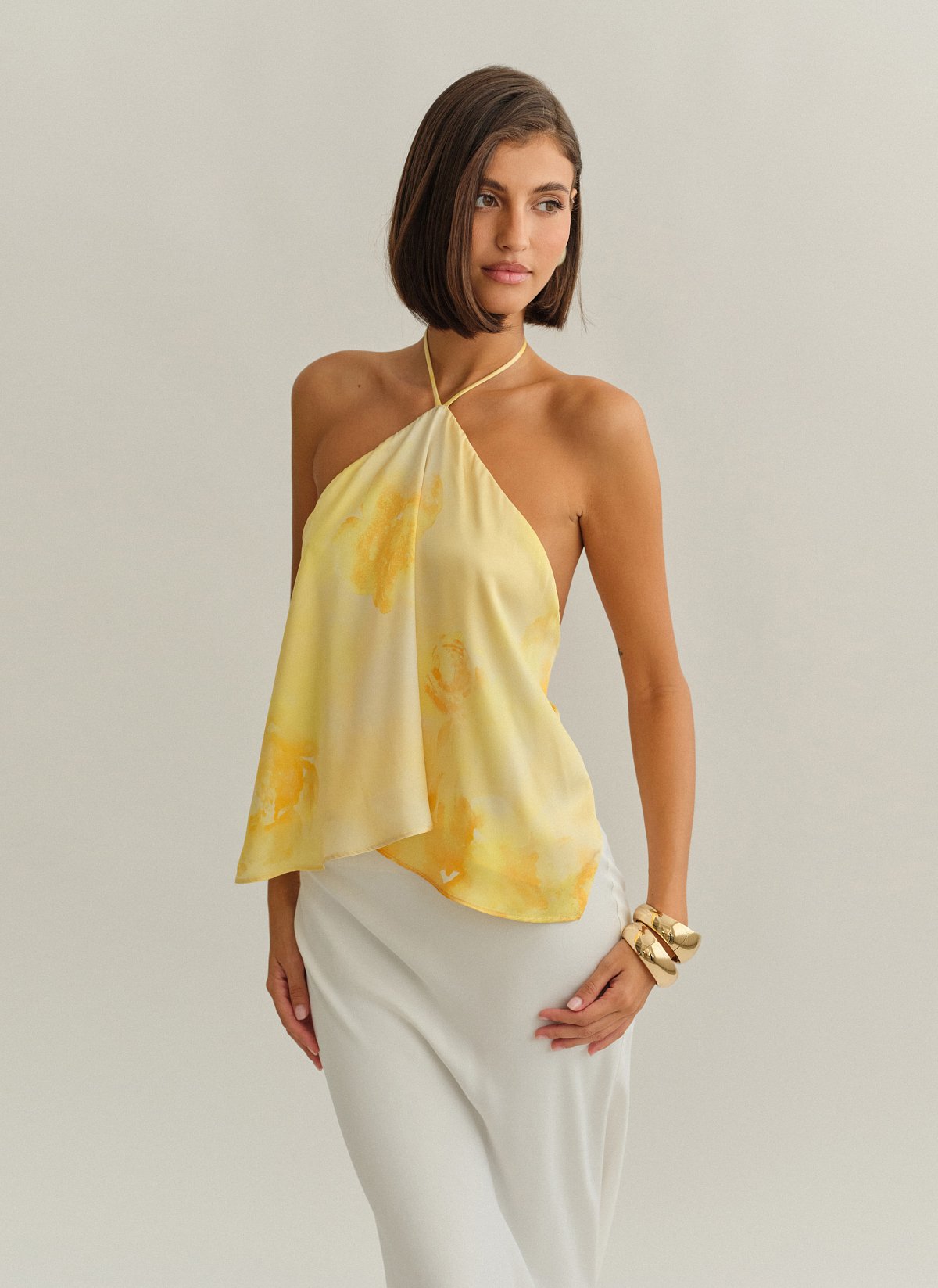 Γυναικείο σατέν halter τοπ εμπριμέ με ανοιχτή πλάτη