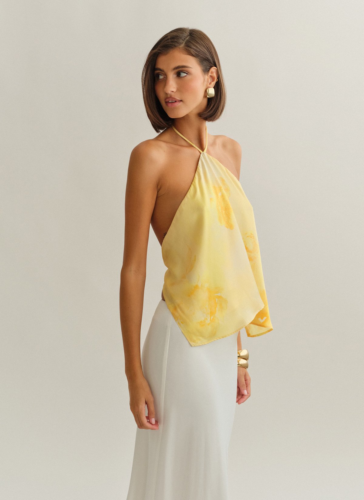 Γυναικείο σατέν halter τοπ εμπριμέ με ανοιχτή πλάτη