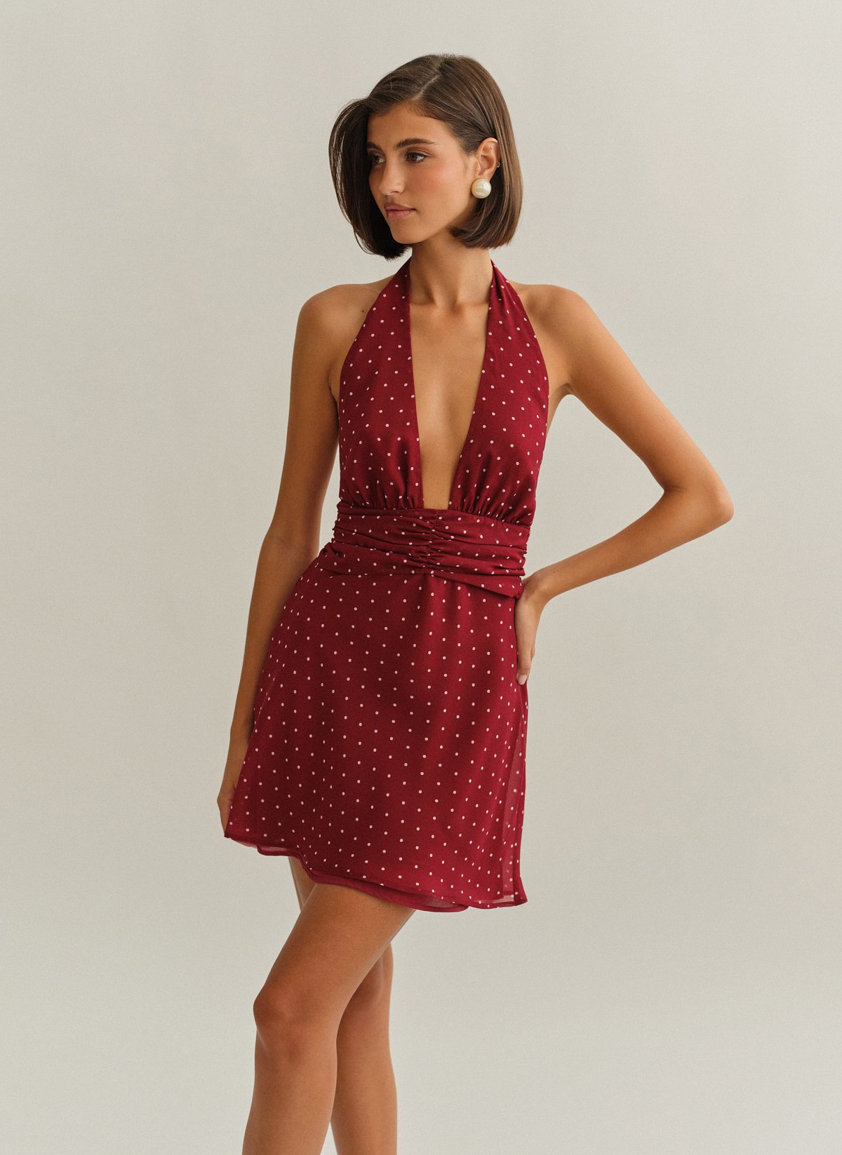 Halter mini dress in polka dots print-2