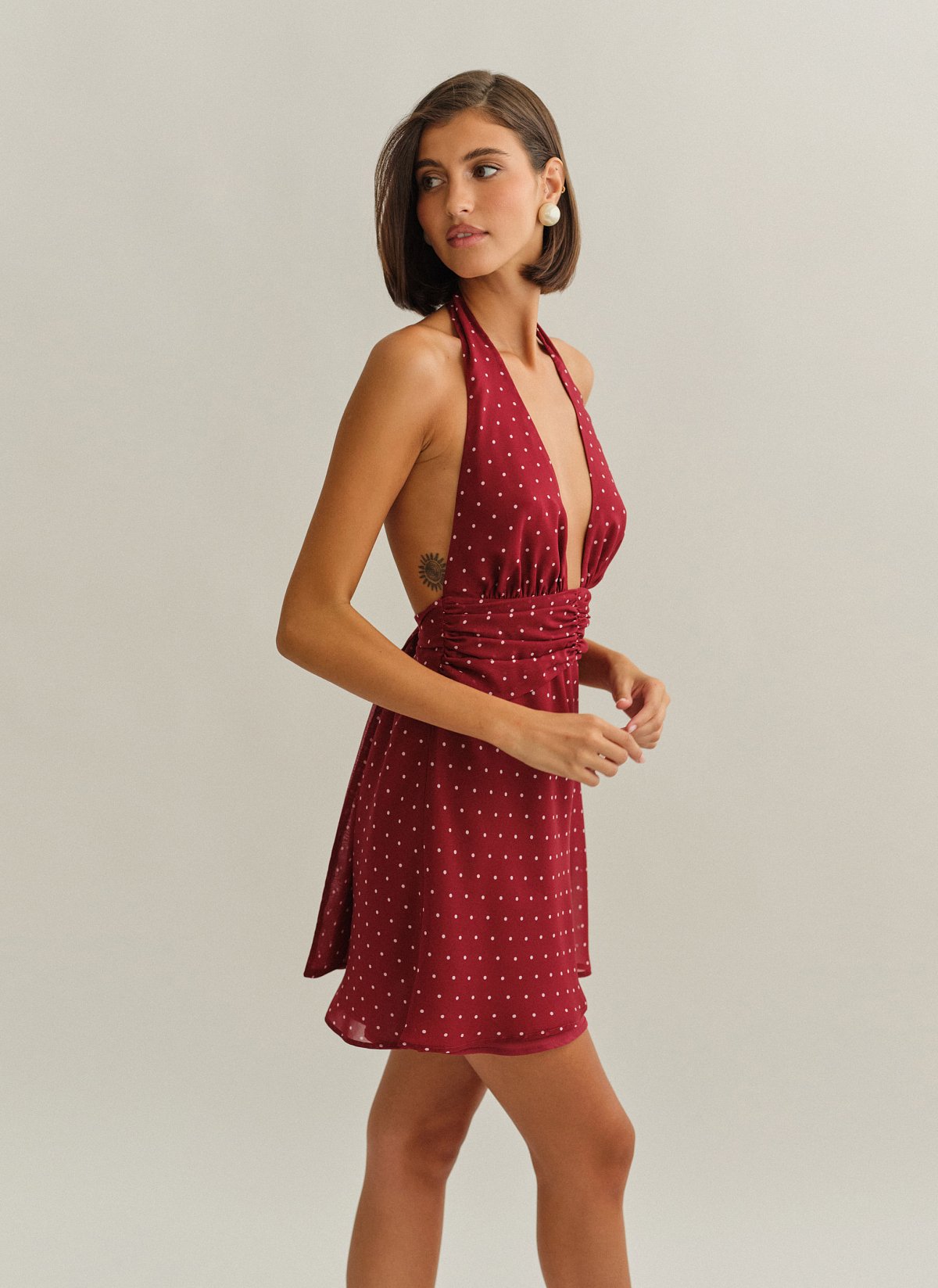 Halter mini dress in polka dots print-1