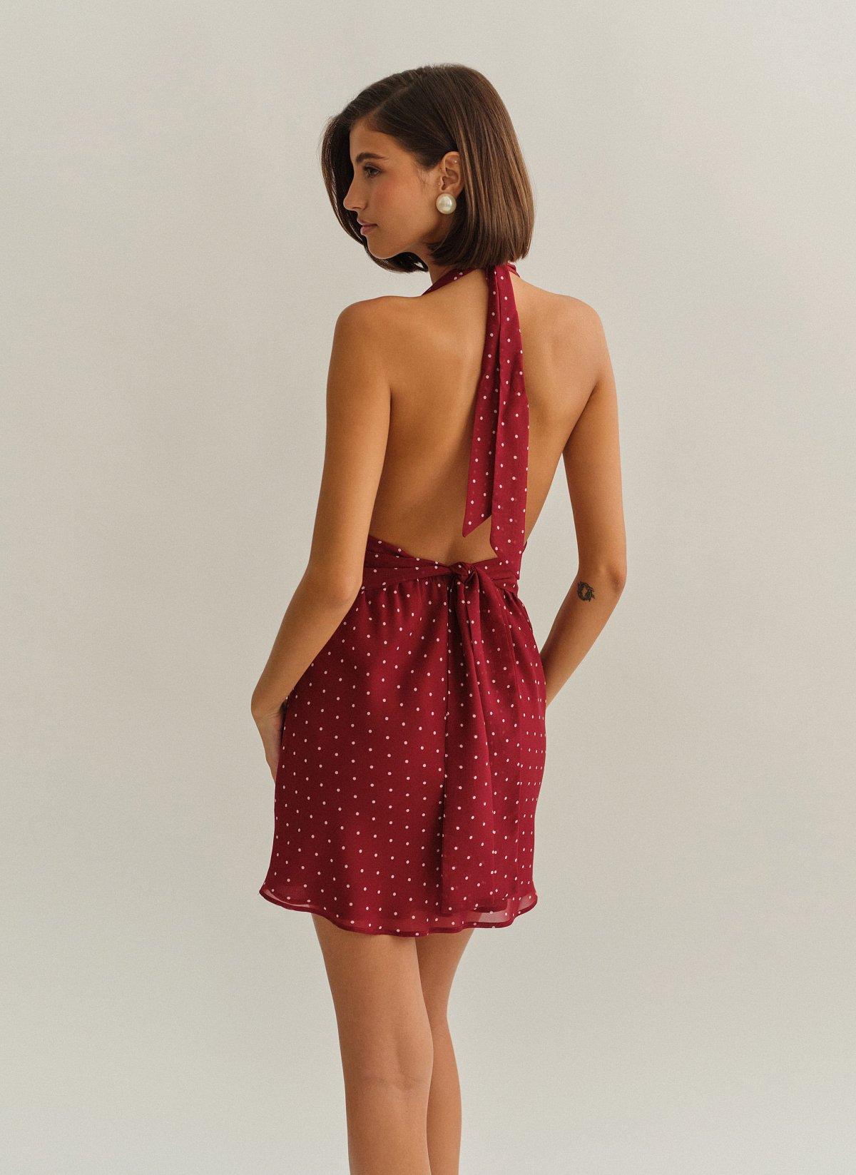 Halter mini dress in polka dots print-3