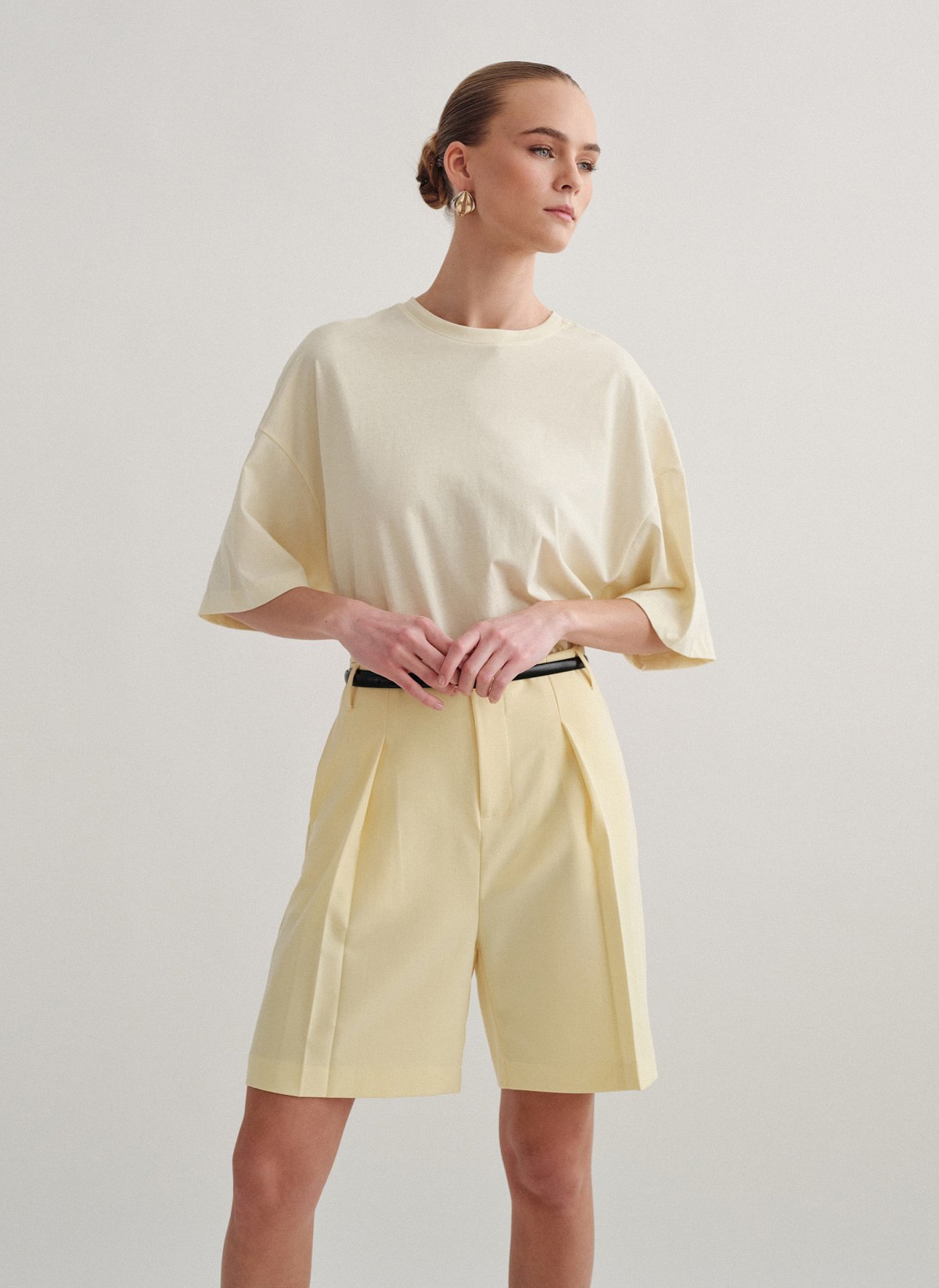 Γυναικεία βαμβακερή μακριά κοντομάνικη μπλούζα oversized