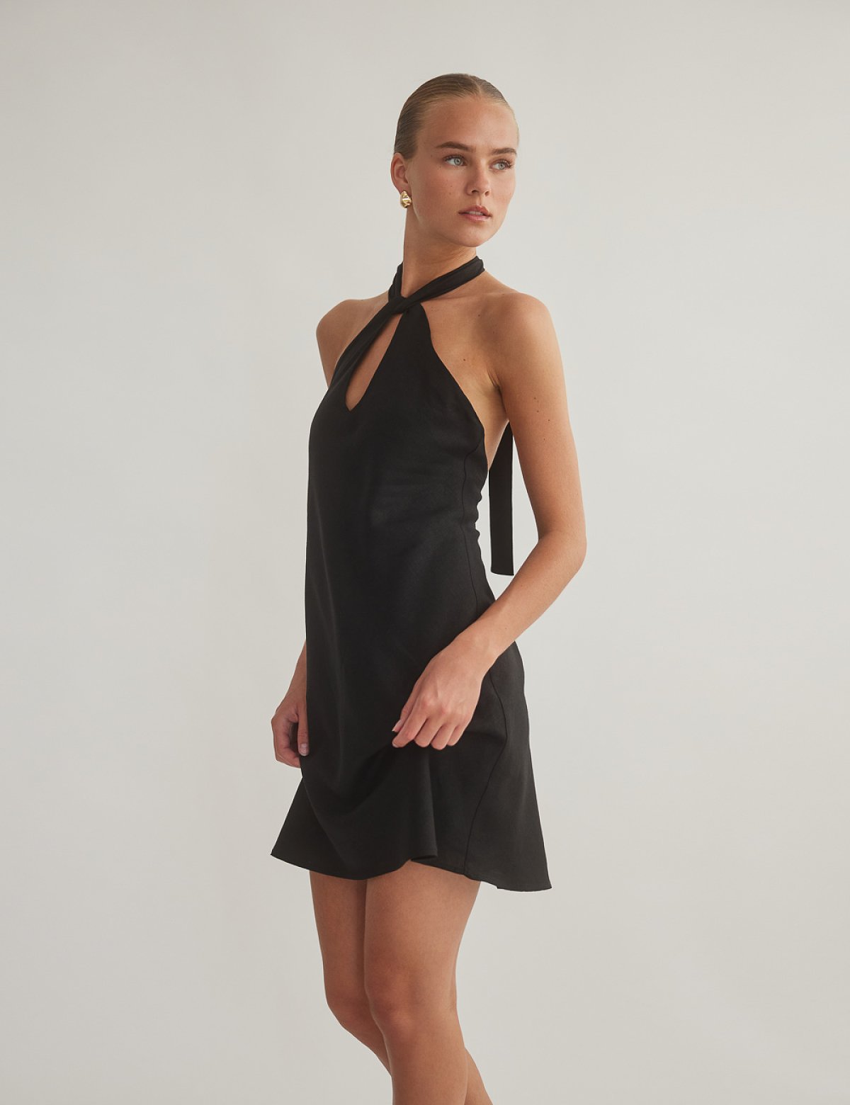 Linen halter openback mini dress-2