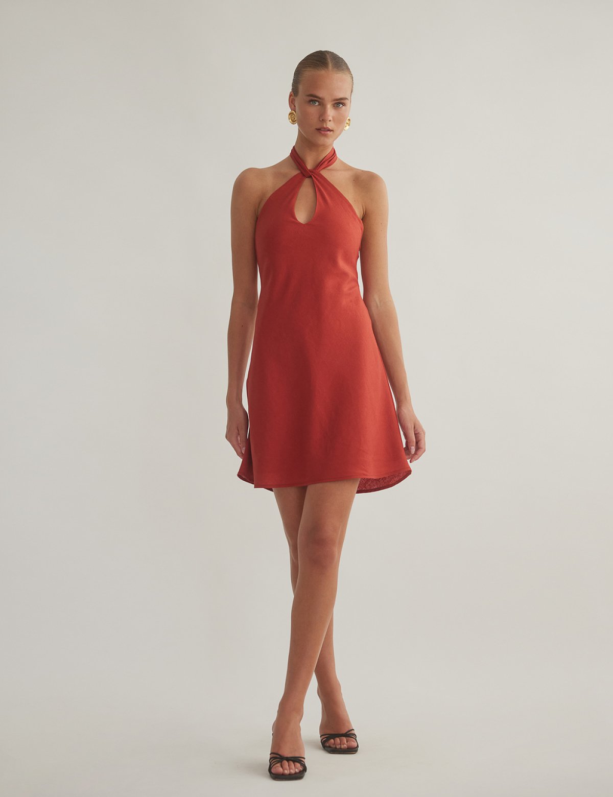 Linen halter openback mini dress-4