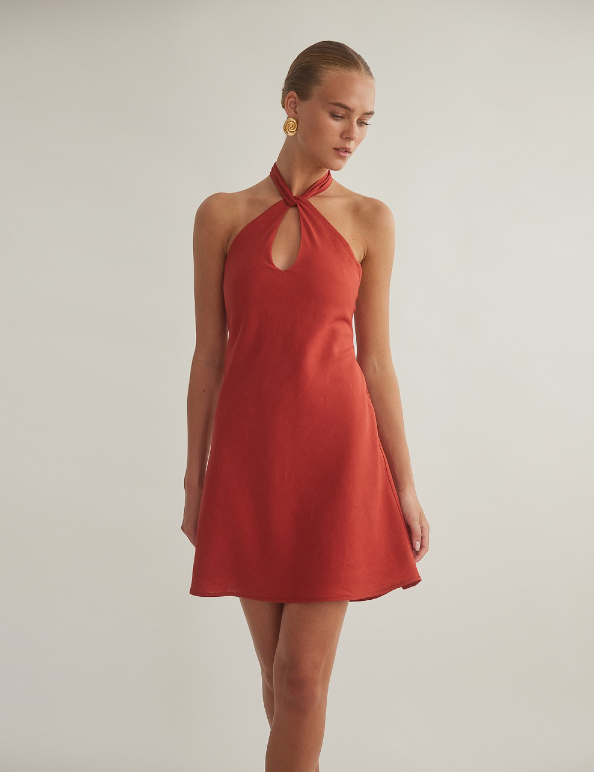 Linen halter openback mini dress-3