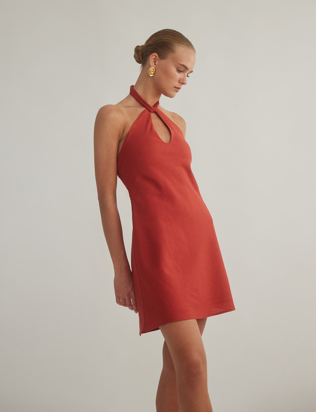 Linen halter openback mini dress-5