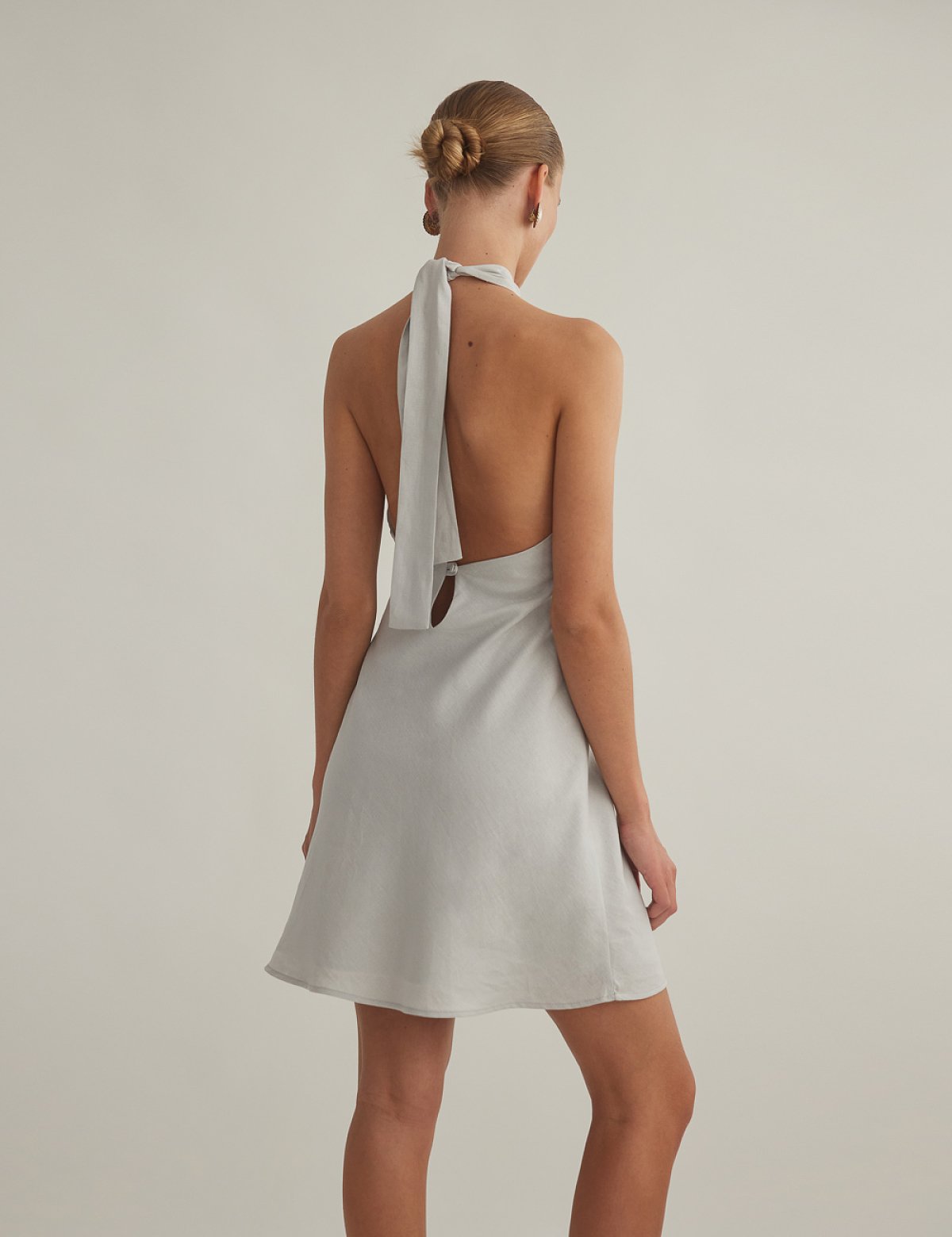 Linen halter openback mini dress-9