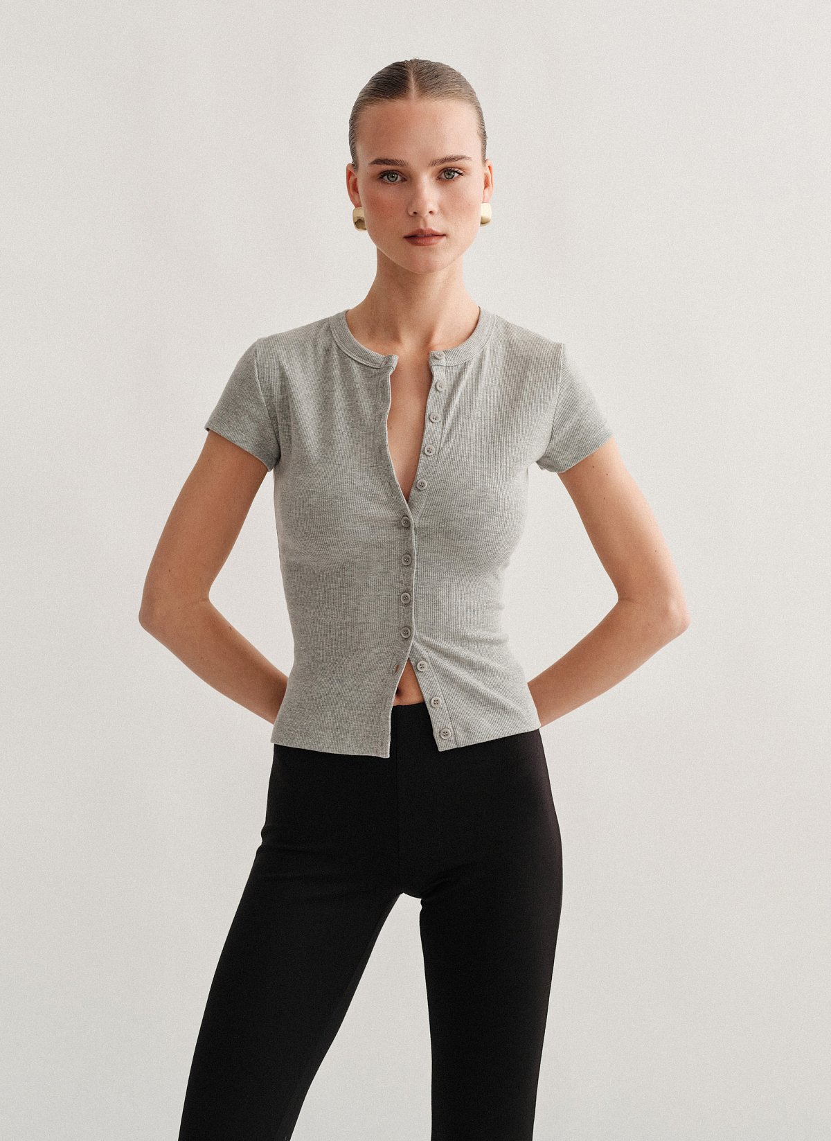 Ριπ μπλούζα με κουμπιά-3