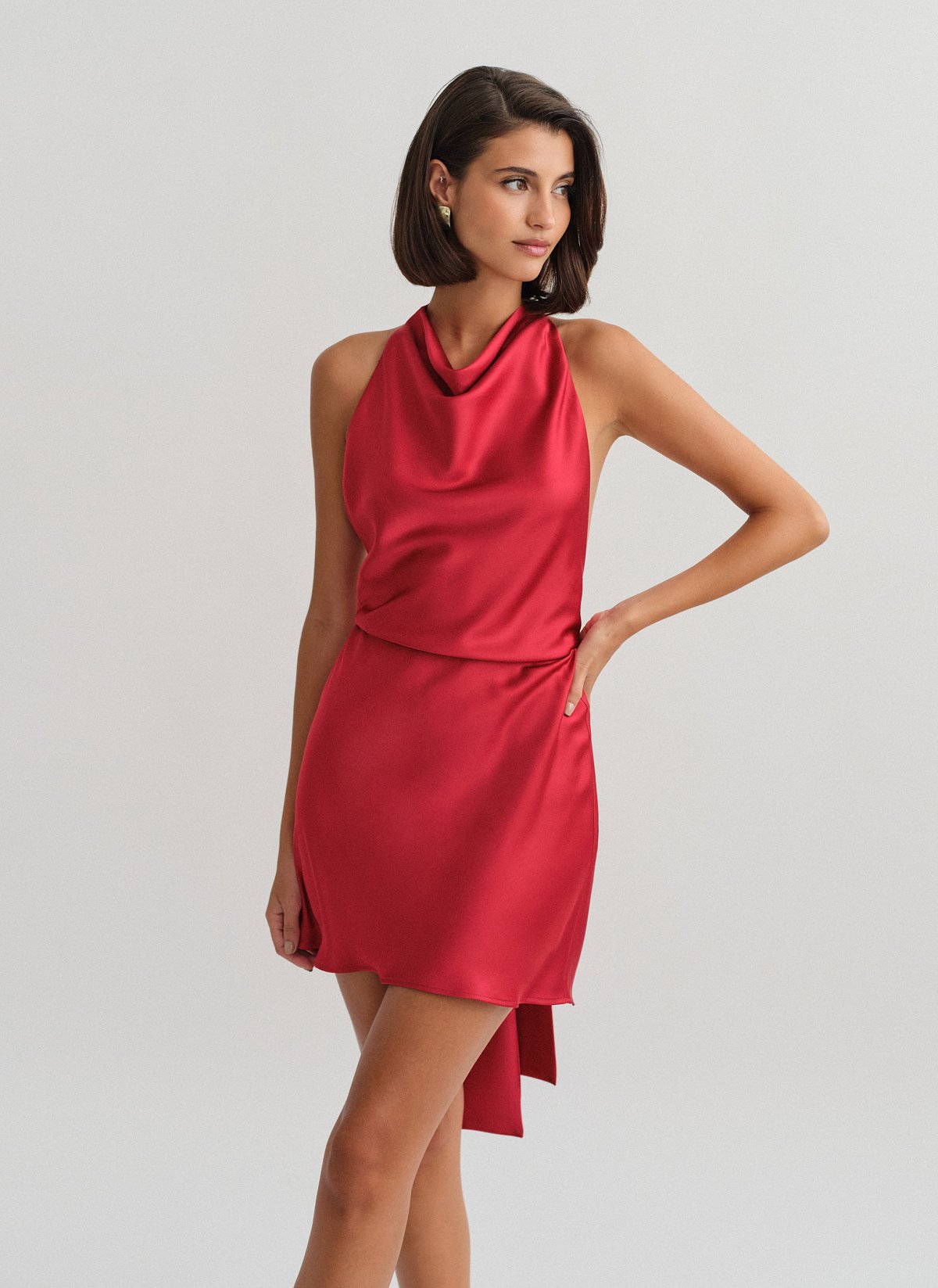 Satin halter mini dress-9