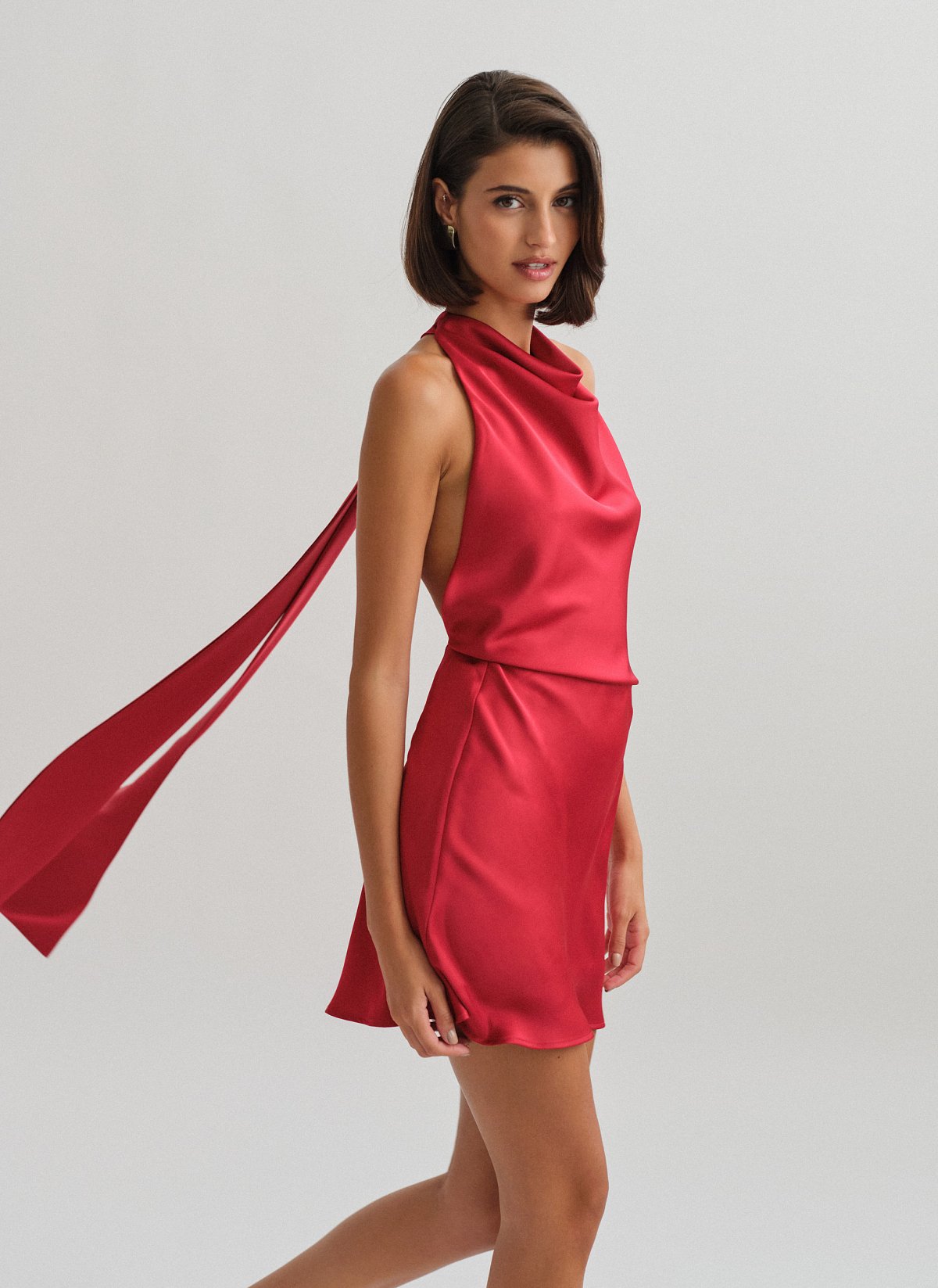 Satin halter mini dress-8