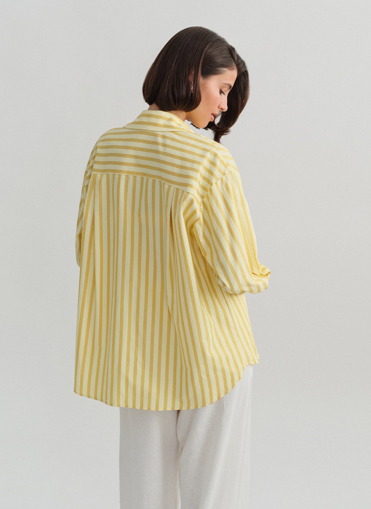 Γυναικείο oversized κίτρινο ριγέ πουκάμισο ποπλίνα