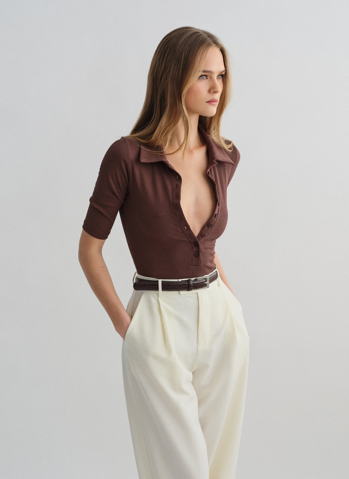 Ribbed bodysuit with collar-1