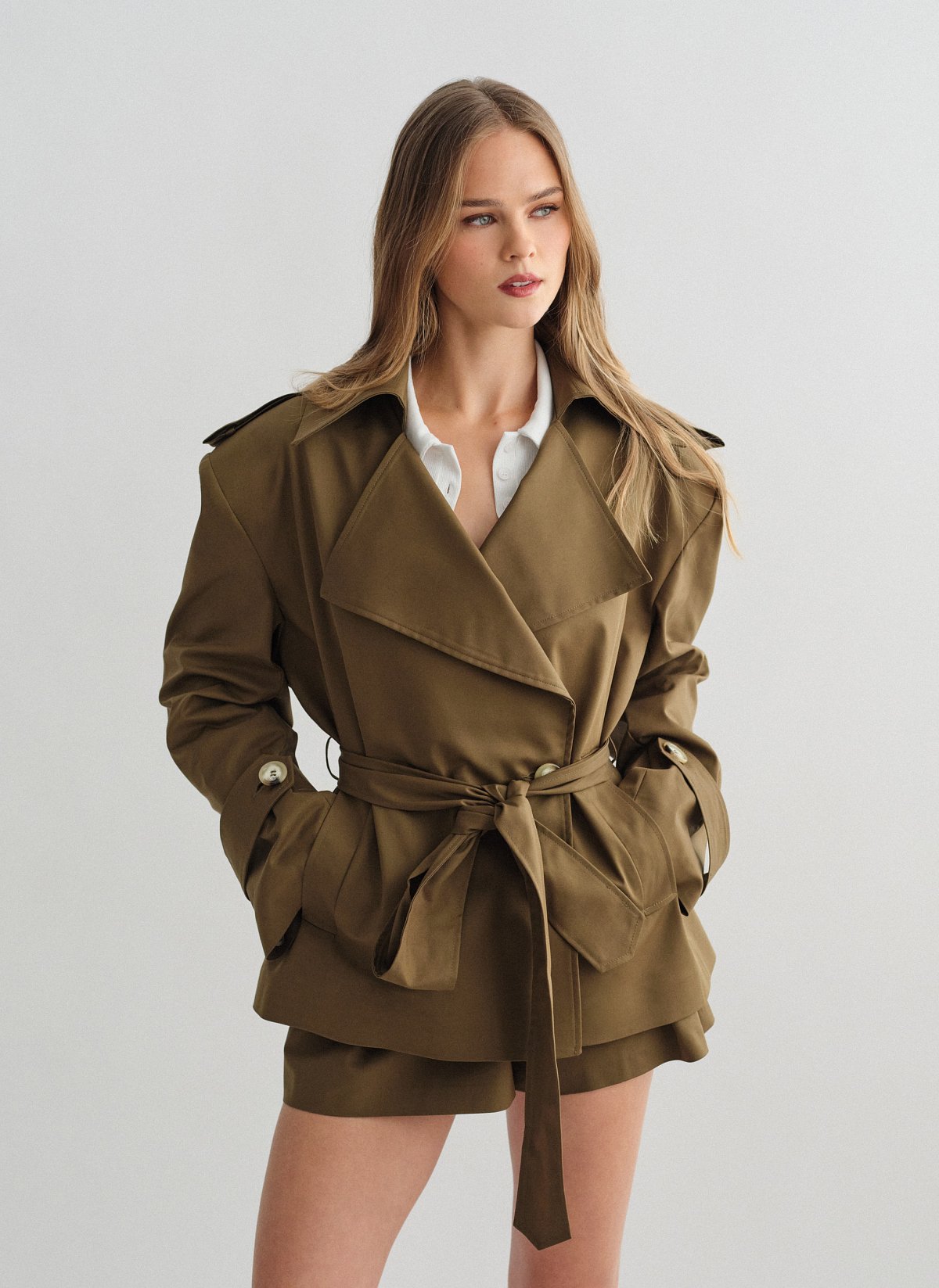Short trench coat with belt-7
