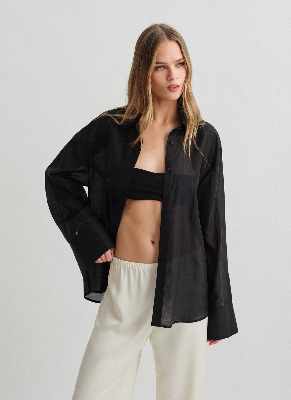 Γυναικείο oversized ημιδιάφανο πουκάμισο