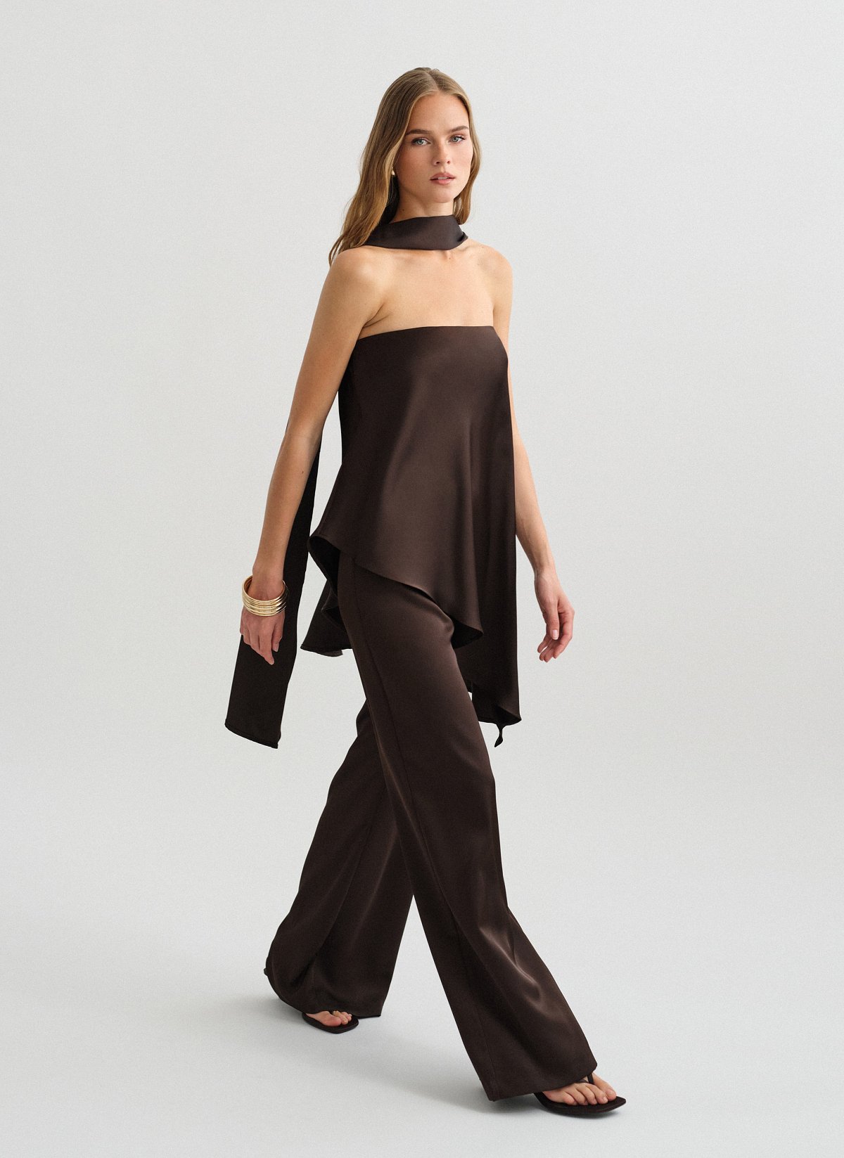 Satin trousers with elastic waistband-11
