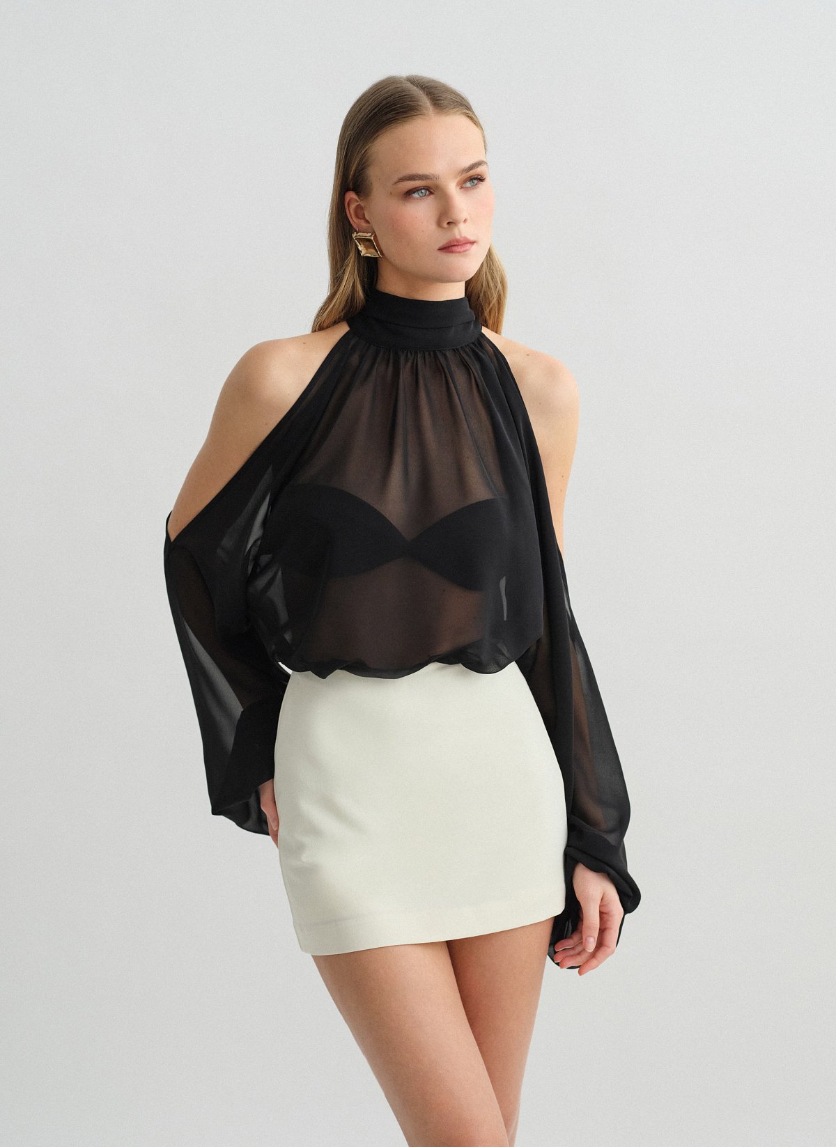 Ημιδιάφανο cut-out μίνι φόρεμα-1