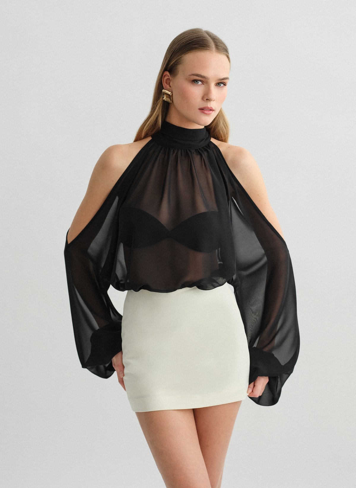 Ημιδιάφανο cut-out μίνι φόρεμα-2