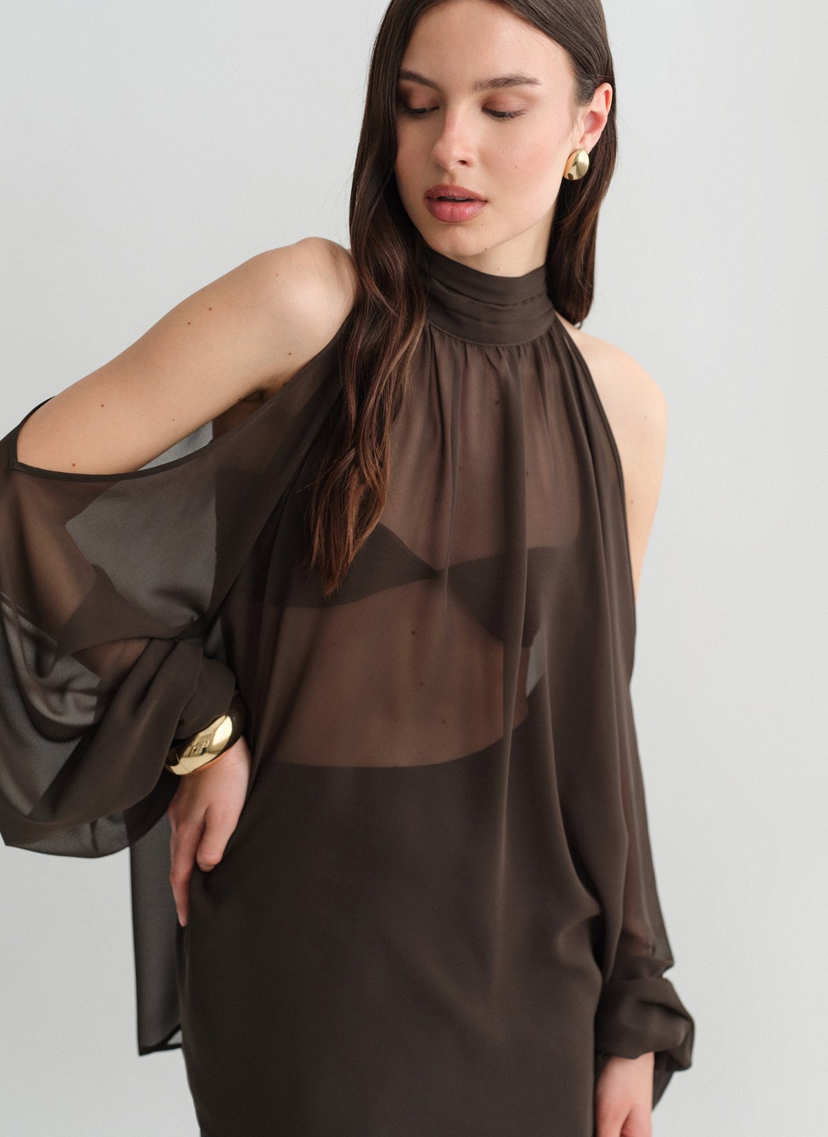 Ημιδιάφανο cut-out μίνι φόρεμα-10