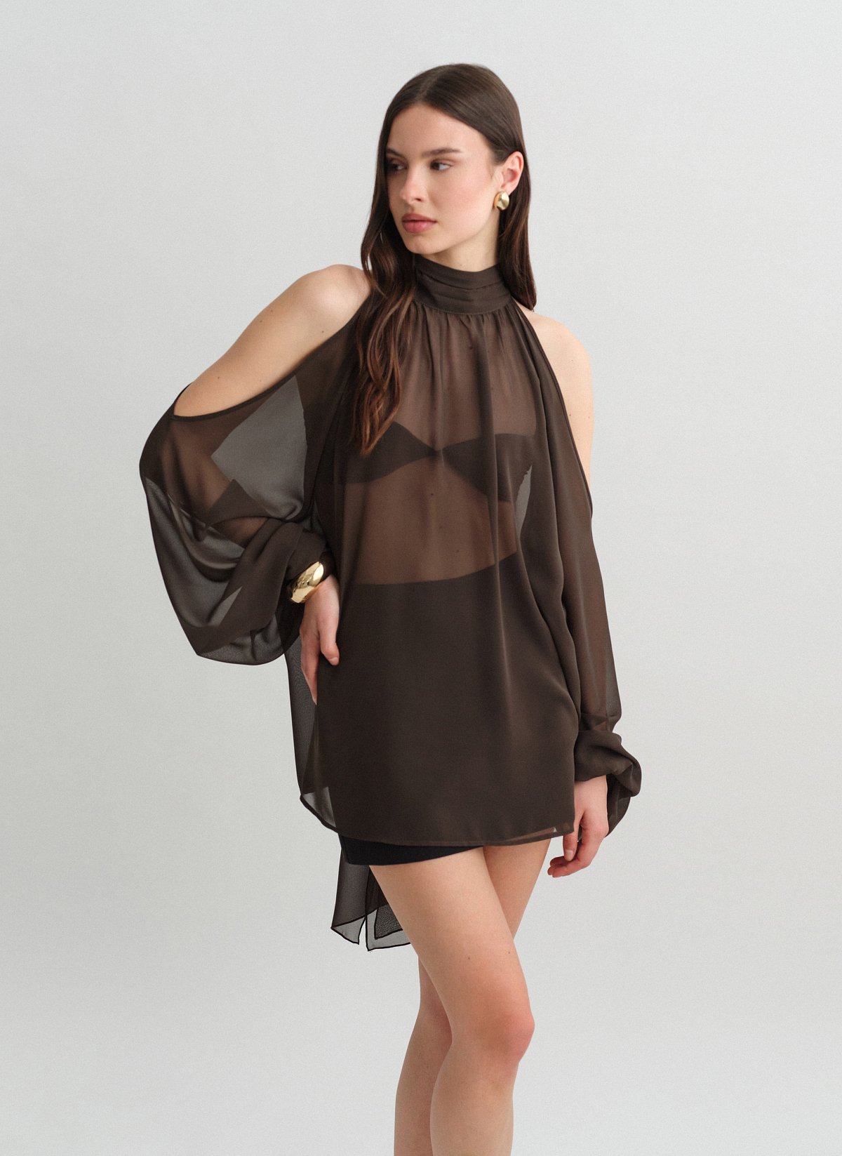 Ημιδιάφανο cut-out μίνι φόρεμα-12