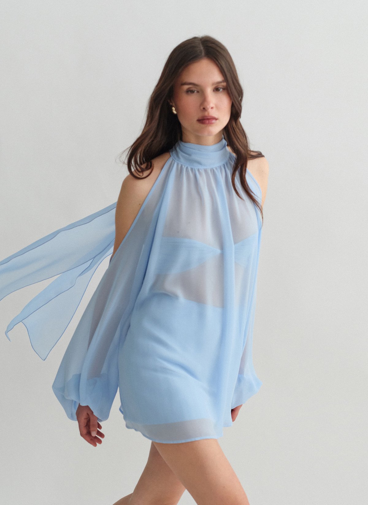 Ημιδιάφανο cut-out μίνι φόρεμα-4