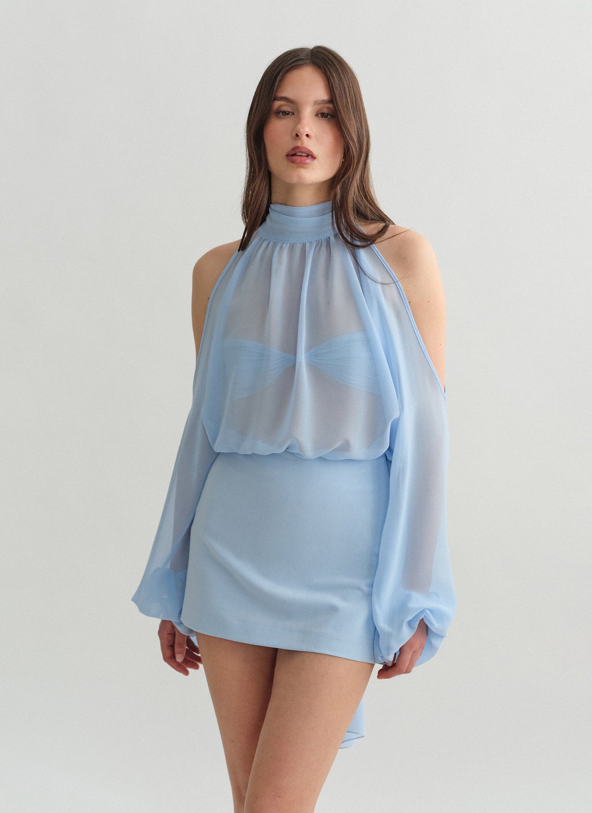 Ημιδιάφανο cut-out μίνι φόρεμα-5