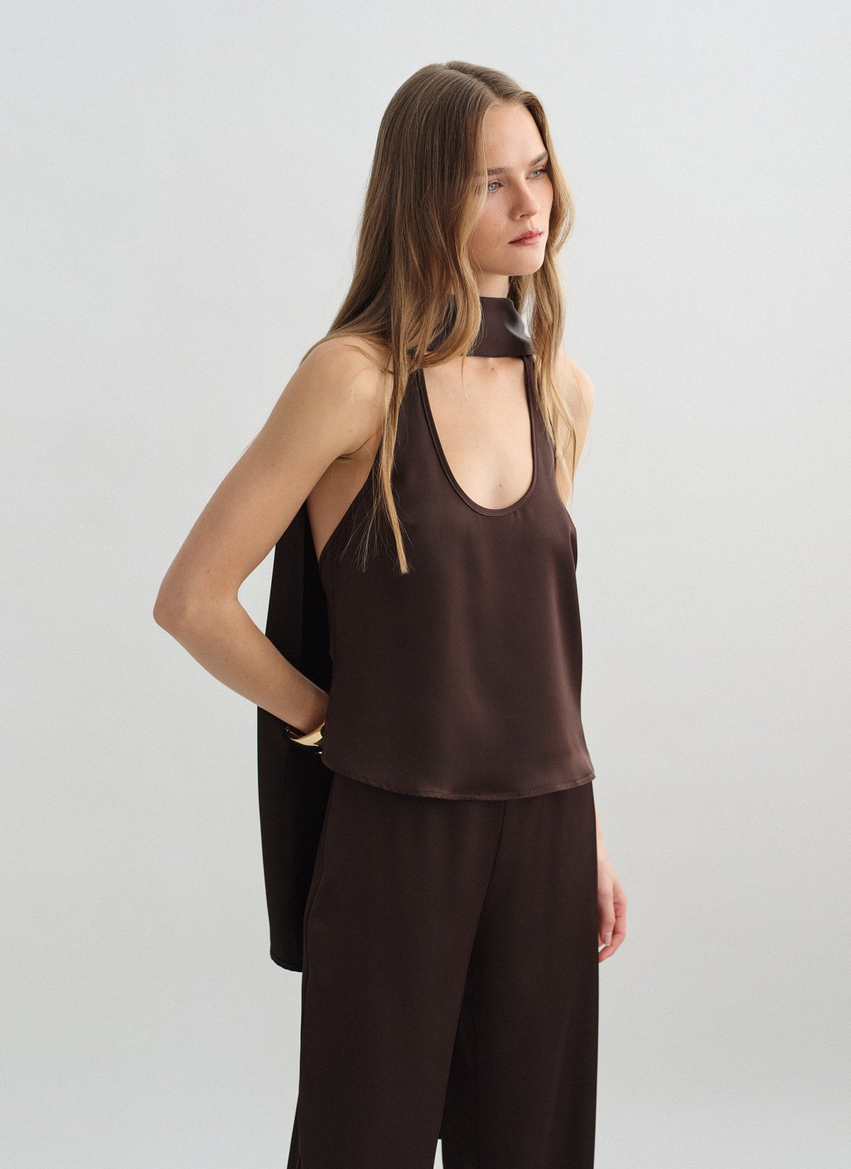 Cut-out openback satin blouse-9