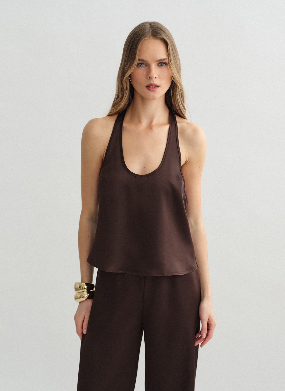 Cut-out openback satin blouse-8