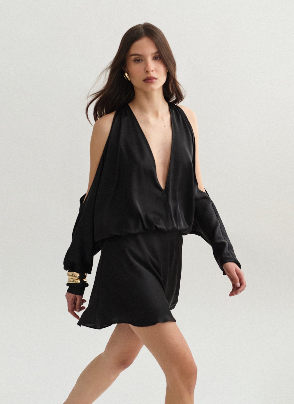 Σατέν cut-out μίνι φόρεμα-1